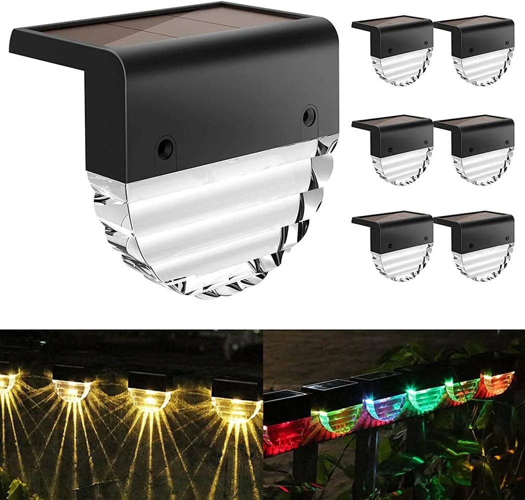 چراغ‌های خورشیدی رومیزی AMERTEER بسته 6 عددی - چراغ‌های پله خورشیدی LED ضد آب برای فضای باز، چراغ‌های پله نرده‌ای برای نرده، میز، پاسیو، حیاط، پایه و راهرو - نور سفید گرم/ نور 7 رنگ متغیر