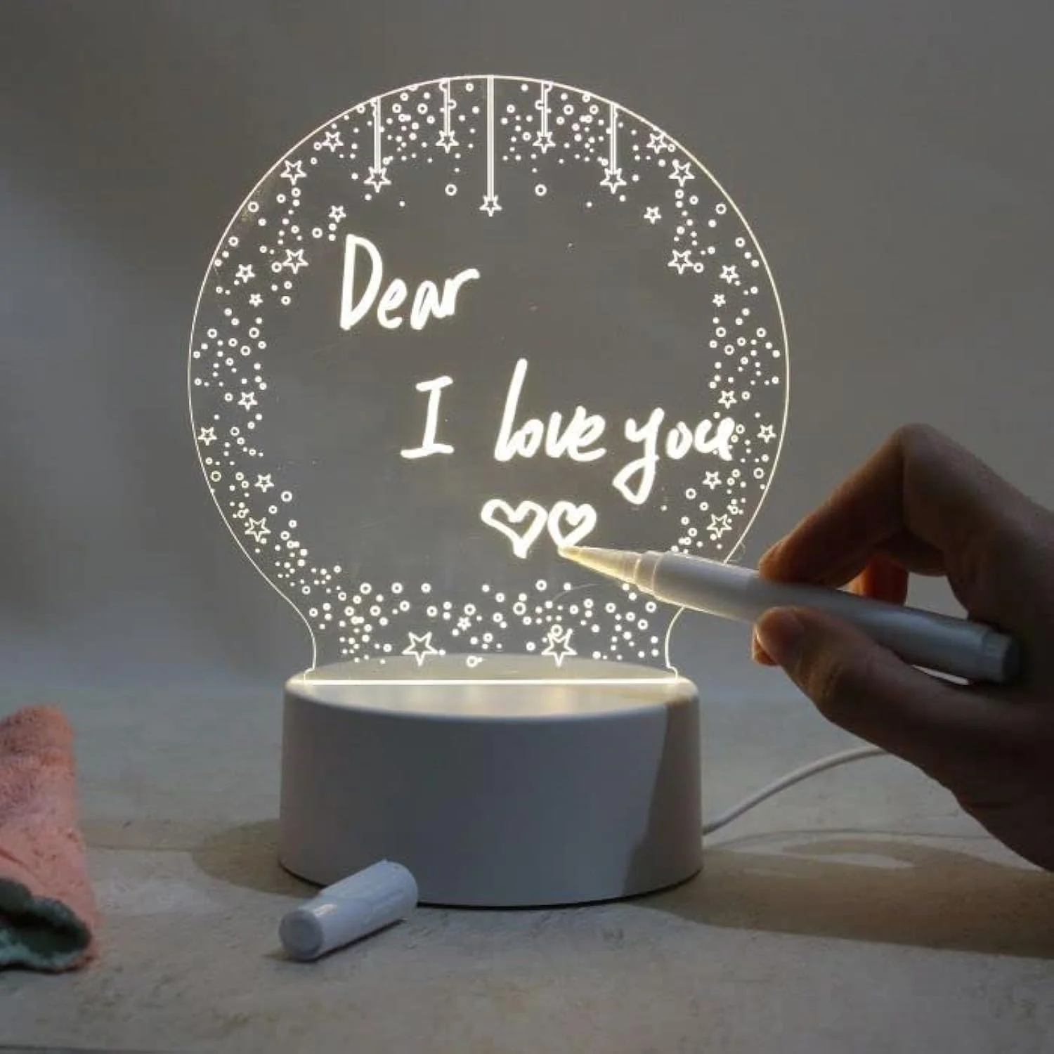 چراغ خواب LED سه بعدی AMERTEER با کنترل از راه دور و قلم پاک‌شو - چراغ خواب سه بعدی توهمی برای کودکان، چراغ LED تزئینی، چراغ خواب تخته پیام نورانی، چراغ رومیزی دکور خانه، هدیه کودک (ستاره)