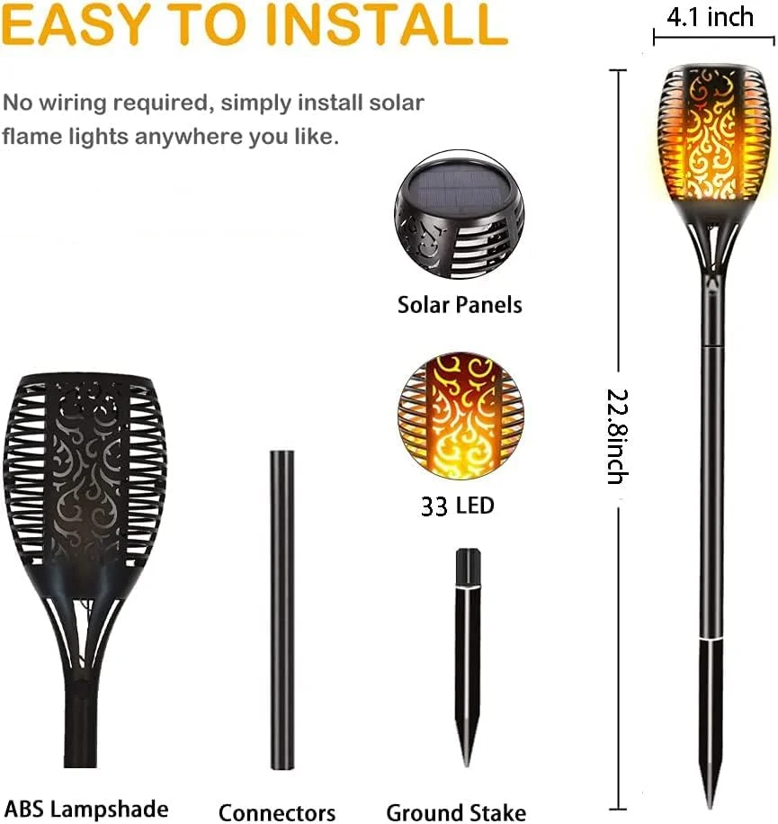 چراغ های شعله خورشیدی AMERTEER | چراغ های LED باغی ضد آب در فضای باز با جلوه شعله سوسوزن، انرژی خورشیدی، برای پاسیو و تزئینات منظره | روشنایی خودکار از غروب تا سحر (بسته 4 عددی) چراغ های شعله خورشیدی AMERTEER | چراغ های LED باغی ضد آب در فضای باز با جلوه شعله سوسوزن، انرژی خورشیدی، برای پاسیو و تزئینات منظره | روشنایی خودکار از غروب تا سحر (بسته 4 عددی)