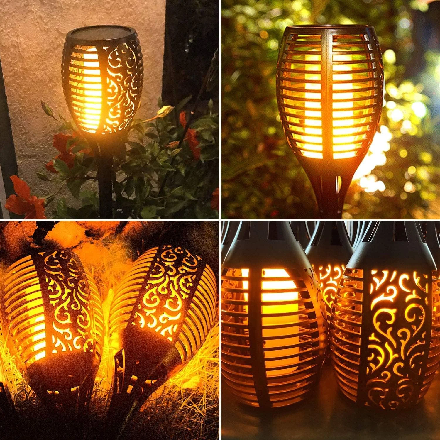 چراغ های شعله خورشیدی AMERTEER | چراغ های LED باغی ضد آب در فضای باز با جلوه شعله سوسوزن، انرژی خورشیدی، برای پاسیو و تزئینات منظره | روشنایی خودکار از غروب تا سحر (بسته 4 عددی) چراغ های شعله خورشیدی AMERTEER | چراغ های LED باغی ضد آب در فضای باز با جلوه شعله سوسوزن، انرژی خورشیدی، برای پاسیو و تزئینات منظره | روشنایی خودکار از غروب تا سحر (بسته 4 عددی)