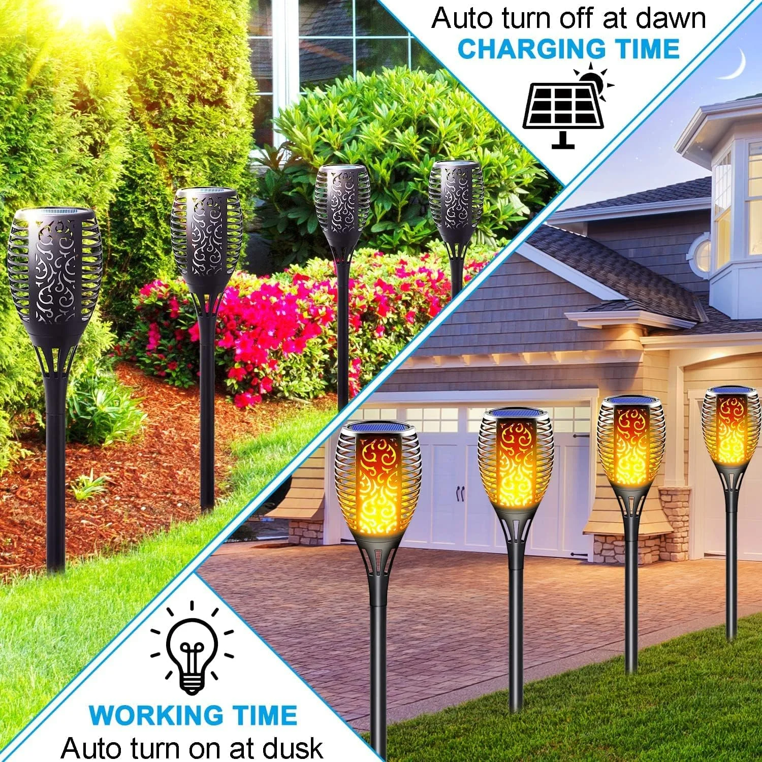 چراغ های شعله خورشیدی AMERTEER | چراغ های LED باغی ضد آب در فضای باز با جلوه شعله سوسوزن، انرژی خورشیدی، برای پاسیو و تزئینات منظره | روشنایی خودکار از غروب تا سحر (بسته 4 عددی) چراغ های شعله خورشیدی AMERTEER | چراغ های LED باغی ضد آب در فضای باز با جلوه شعله سوسوزن، انرژی خورشیدی، برای پاسیو و تزئینات منظره | روشنایی خودکار از غروب تا سحر (بسته 4 عددی)