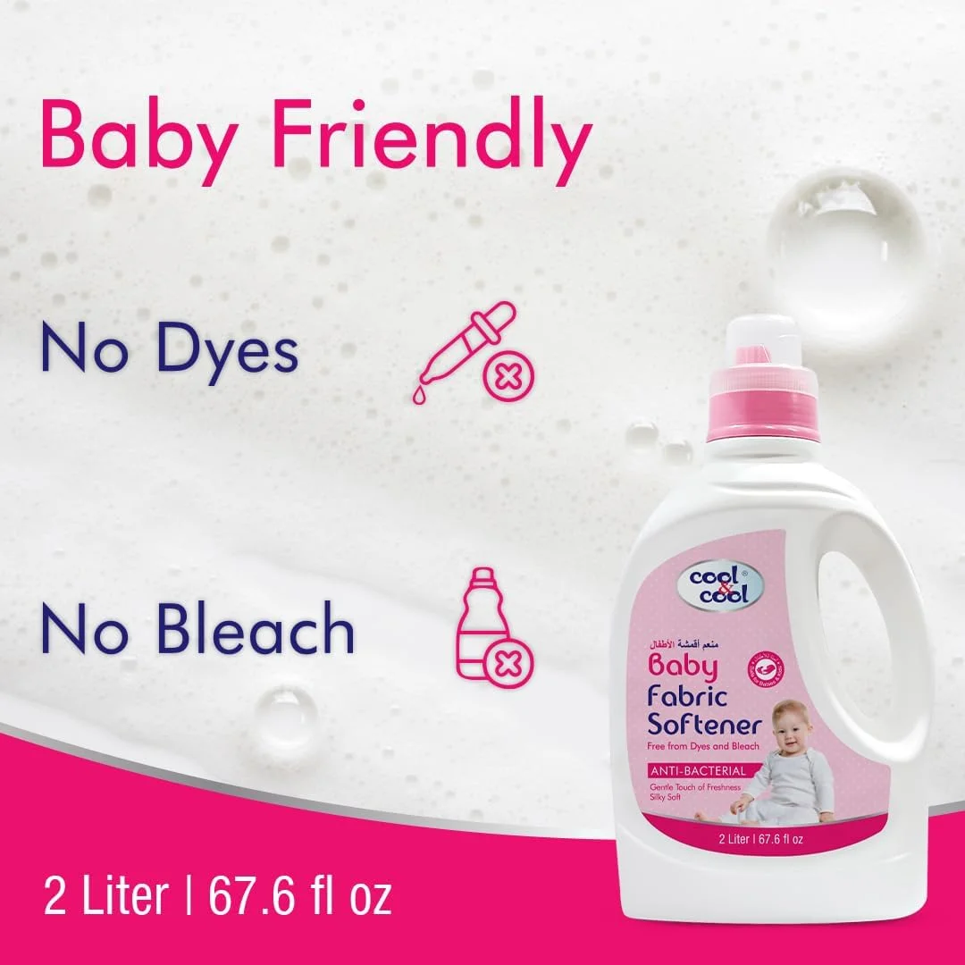 نرم کننده ملایم لباس کودک کول اند کول 2 لیتر - ضد باکتری، بدون رنگ، بدون سفید کننده، ملایم، ایمن برای کودک و نوزاد