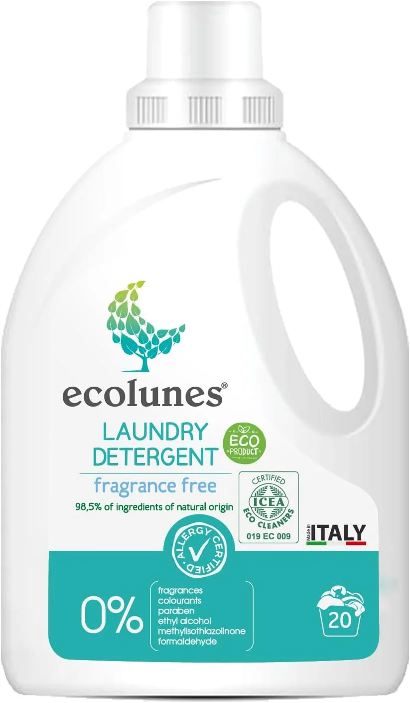 مایع لباسشویی بدون عطر اکولونز | مایع لباسشویی ضد حساسیت و ملایم | مایع لباسشویی گیاهی سازگار با محیط زیست و بدون مواد شیمیایی برای استفاده روزمره - 1 لیتر