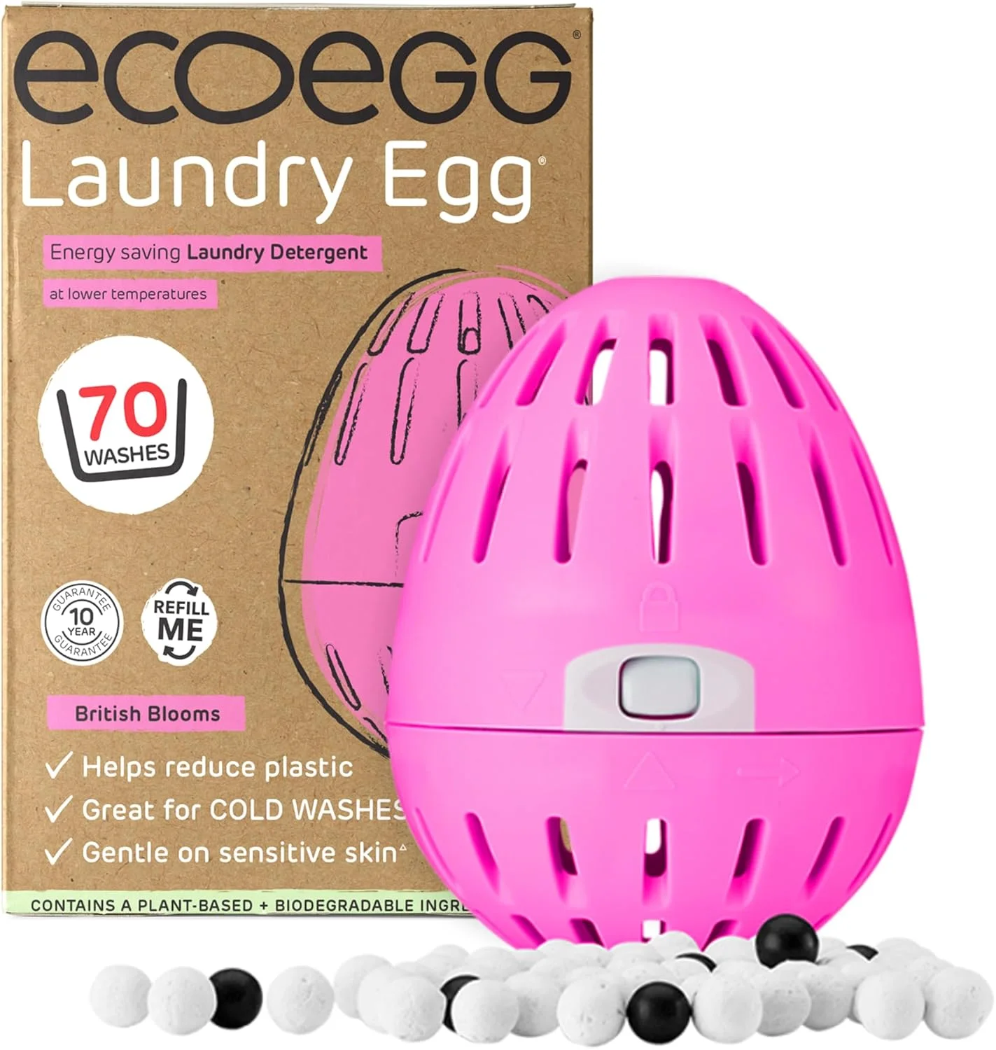 تخم مرغ لباسشویی Ecoegg | جایگزین مواد شوینده و نرم کننده پارچه | غیر زیستی، بدون آنزیم، فسفات، سفید کننده | پوست حساس | شکوفه بریتانیایی 70 شستشو