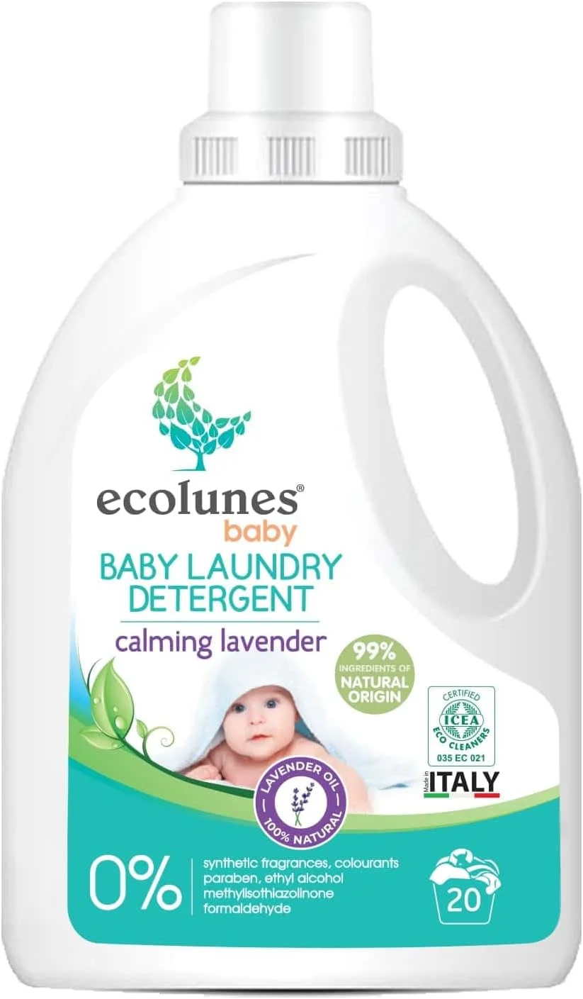 مایع لباسشویی کودک اکولونز | مایع لباسشویی ضد حساسیت و ملایم برای لباس نوزادان و پوست های حساس | مایع لباسشویی گیاهی و سازگار با محیط زیست برای نوزادان 1000 میلی لیتر - اسطوخودوس آرامش بخش