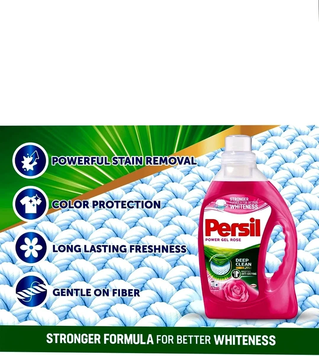 مایع لباسشویی ژل پرسیل پاور، با فناوری پاک کنندگی عمیق، رایحه رز، 3 لیتر + 1 لیتر مایع لباسشویی ژل پرسیل پاور، با فناوری پاک کنندگی عمیق، رایحه رز، 3 لیتر + 1 لیتر