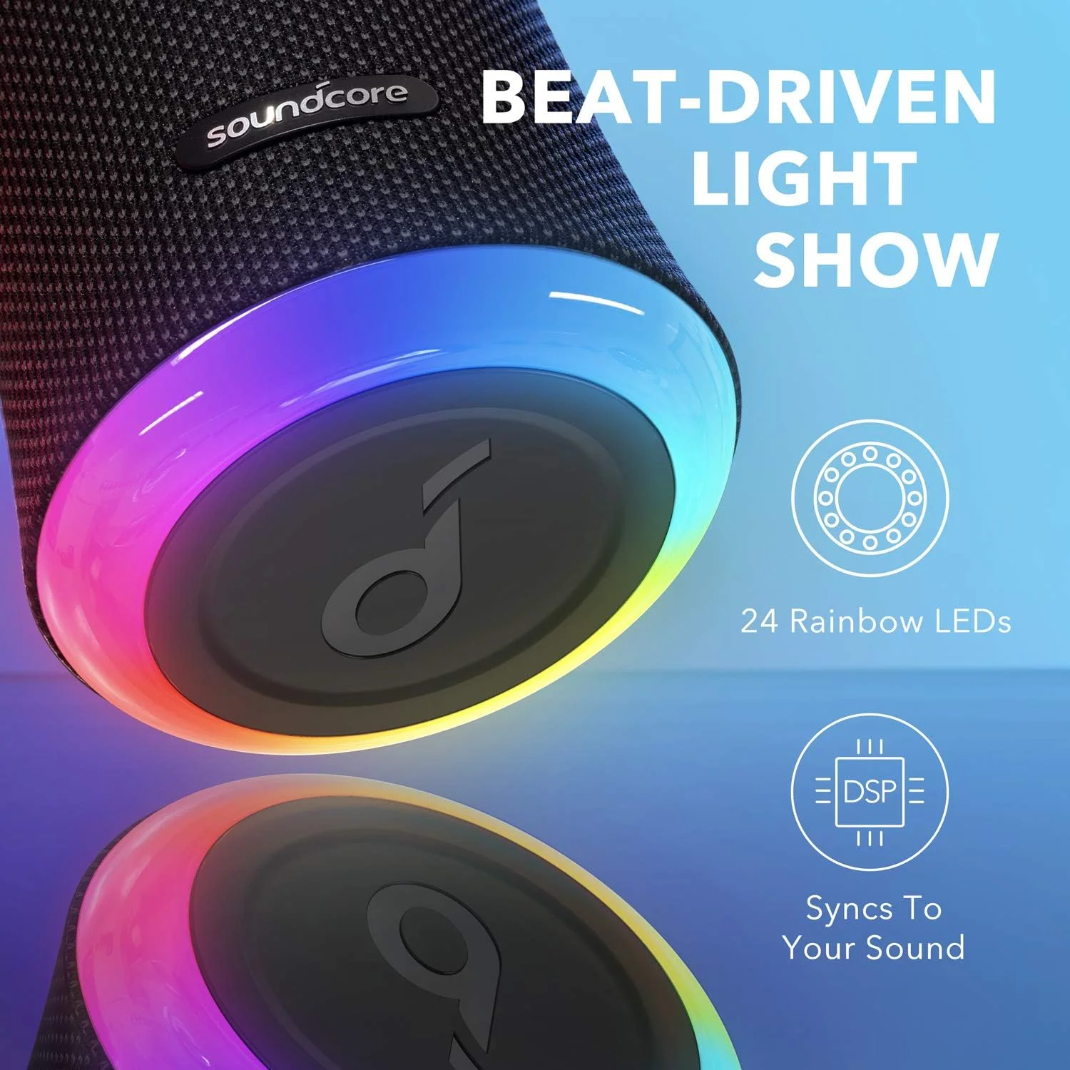 اسپیکر بلوتوثی Soundcore Anker Flare 2، با محافظت ضد آب IPX7 و صدای 360 درجه برای مهمانی های حیاط خلوت و ساحل، اسپیکر بی سیم 20 واتی با PartyCast، تنظیم EQ و 12 ساعت پخش