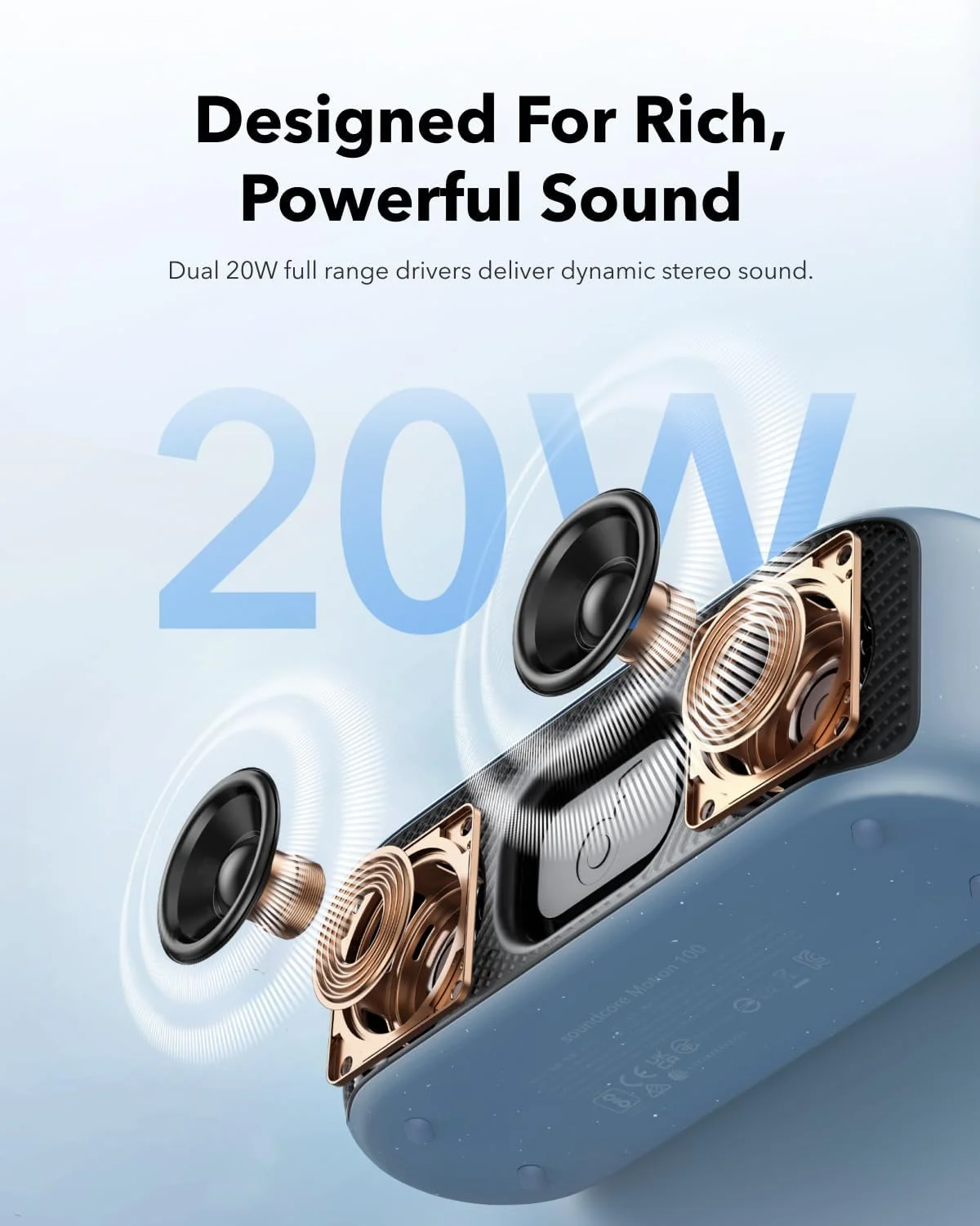 اسپیکر بلوتوثی soundcore Motion 100، اسپیکر قابل حمل با کیفیت Hi-Res بی سیم، 2 درایور فول رنج برای صدای استریو، اکولایزر قابل تنظیم، بیس قدرتمند، IPX7، طراحی فوق العاده قابل حمل برای استفاده در فضای باز اسپیکر بلوتوثی soundcore Motion 100، اسپیکر قابل حمل با کیفیت Hi-Res بی سیم، 2 درایور فول رنج برای صدای استریو، اکولایزر قابل تنظیم، بیس قدرتمند، IPX7، طراحی فوق العاده قابل حمل برای استفاده در فضای باز