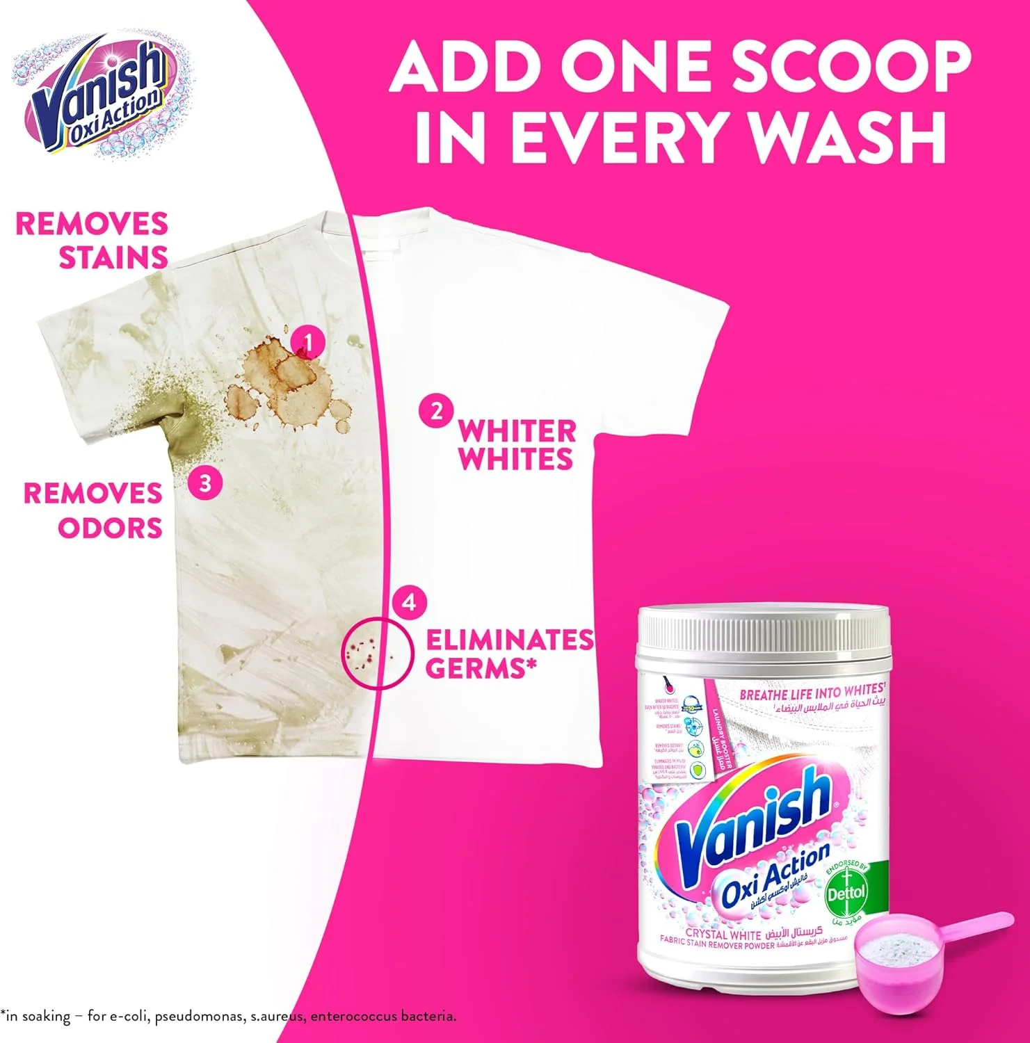 پودر لکه بر لباس ونیش Oxi Action، مخصوص لباس های سفید، 900 گرم + 450 گرم پودر لکه بر لباس ونیش Oxi Action، مخصوص لباس های سفید، 900 گرم + 450 گرم