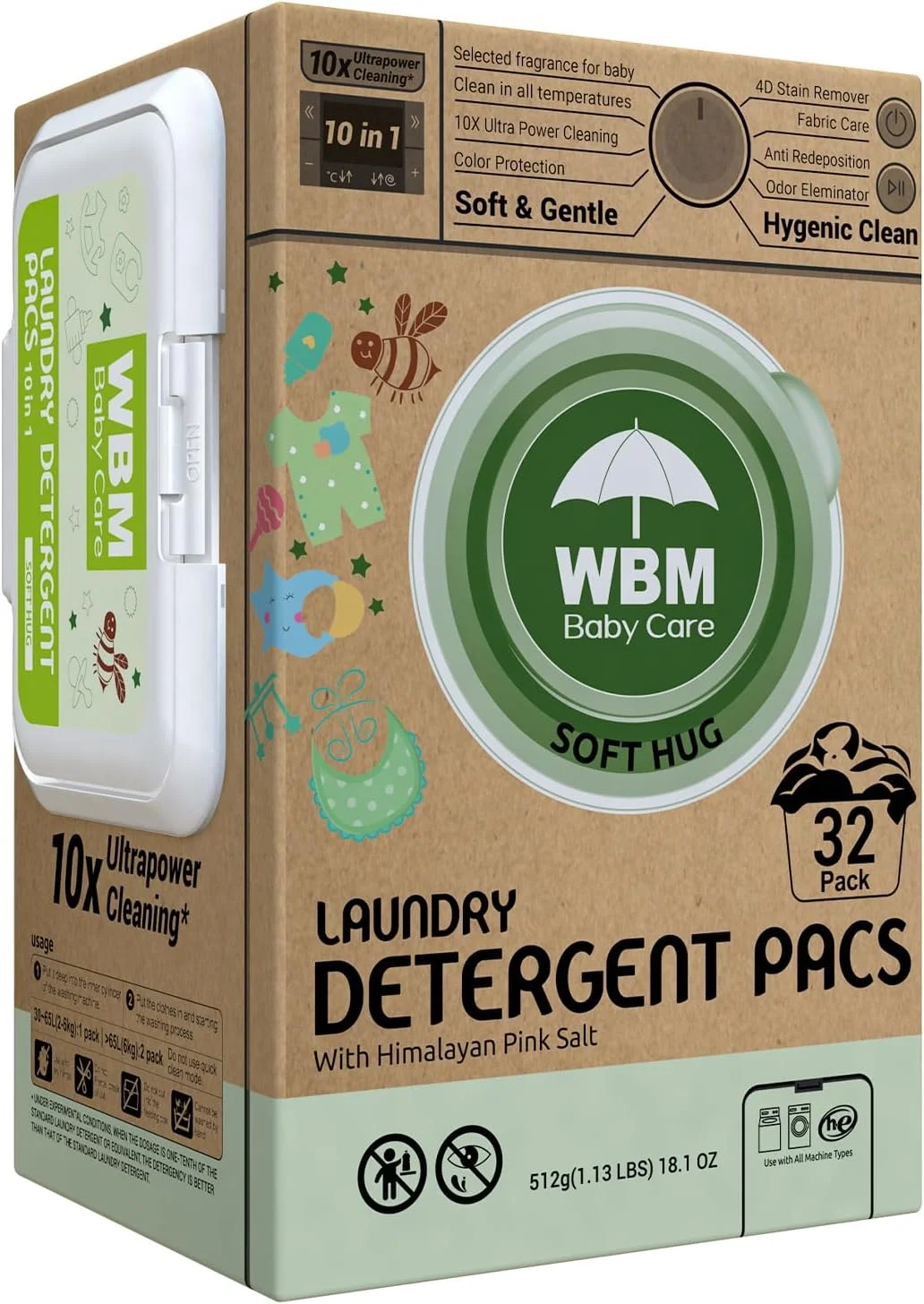 کپسول های شوینده لباس کودک WBM Baby Care، 32 عددی | کپسول های شوینده لباس کودک که به طور ویژه برای لباس های کودک طراحی شده اند | رایحه آغوش نرم با قدرت پاک کنندگی فوق العاده 10 برابر کپسول های شوینده لباس کودک WBM Baby Care، 32 عددی | کپسول های شوینده لباس کودک که به طور ویژه برای لباس های کودک طراحی شده اند | رایحه آغوش نرم با قدرت پاک کنندگی فوق العاده 10 برابر