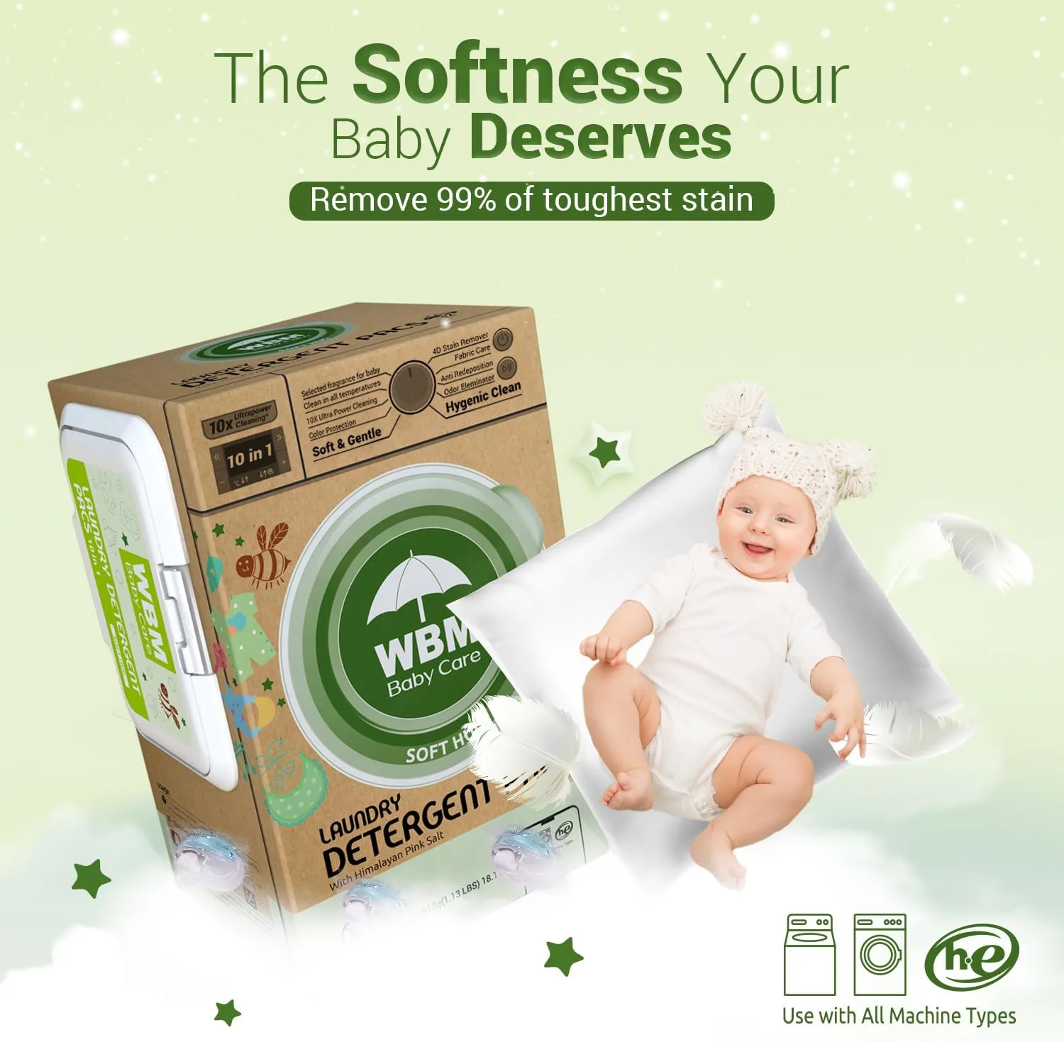 کپسول های شوینده لباس کودک WBM Baby Care، 32 عددی | کپسول های شوینده لباس کودک که به طور ویژه برای لباس های کودک طراحی شده اند | رایحه آغوش نرم با قدرت پاک کنندگی فوق العاده 10 برابر کپسول های شوینده لباس کودک WBM Baby Care، 32 عددی | کپسول های شوینده لباس کودک که به طور ویژه برای لباس های کودک طراحی شده اند | رایحه آغوش نرم با قدرت پاک کنندگی فوق العاده 10 برابر