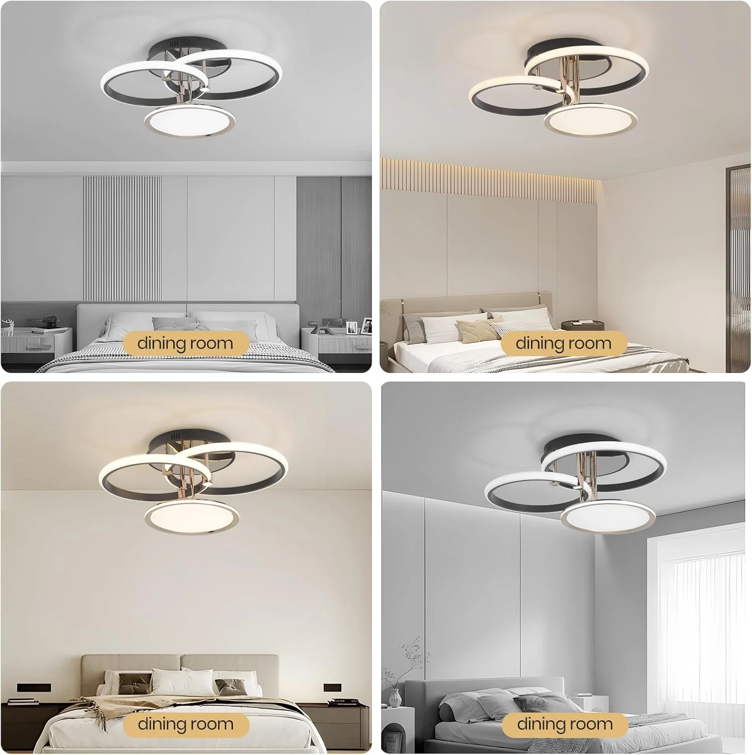 چراغ سقفی LED یاتای، نصب سطحی مدرن با ریموت، چراغ گرد مشکی با قابلیت تنظیم 3 رنگ نور، مناسب اتاق خواب، نشیمن و کتابخانه، روشنایی آکریلیک 58 سانتی‌متری برای 23-28 متر مربع، CRI>90، 160 وات