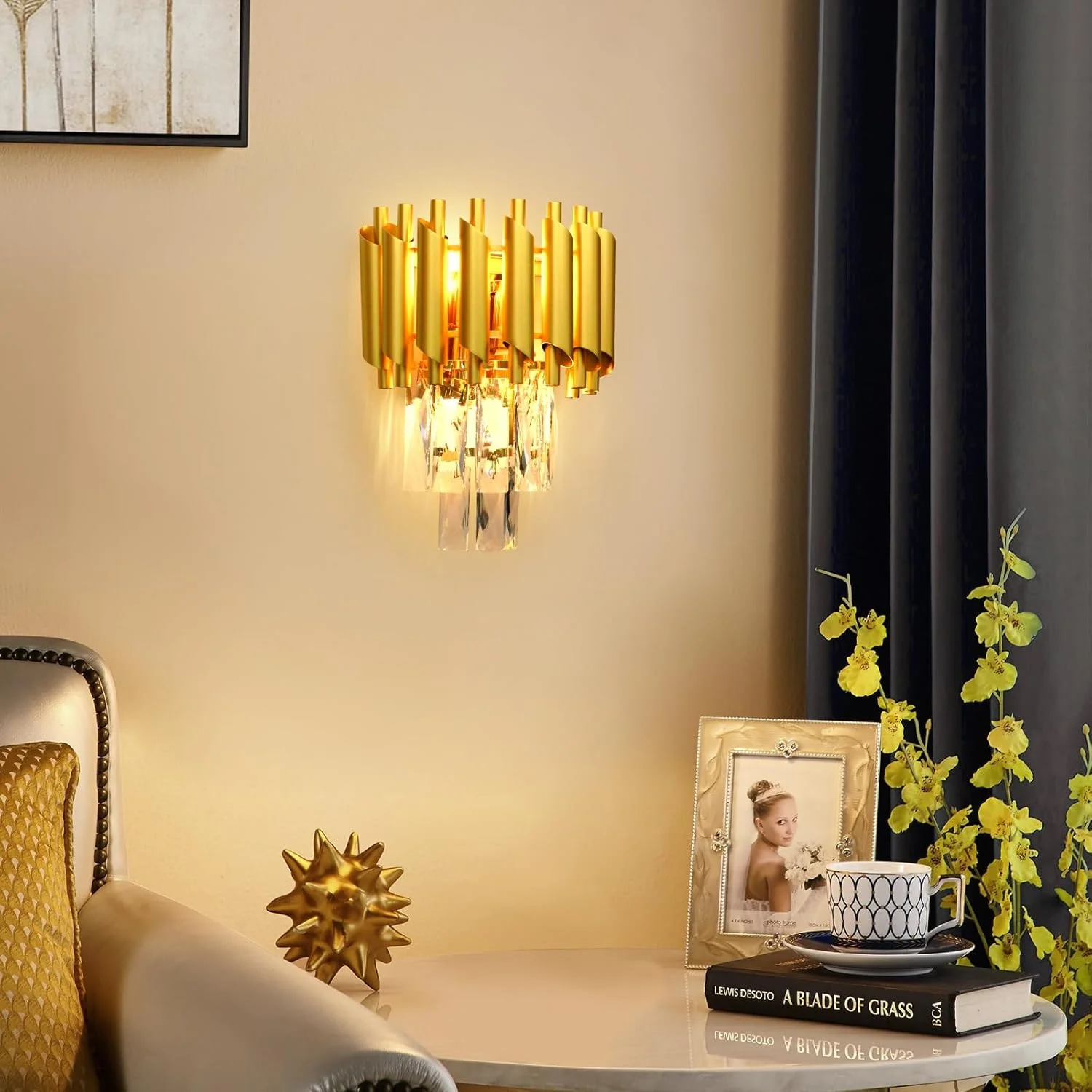 چراغ دیواری کریستالی YT YATAI LIGHTING، چراغ دیواری مدرن طلایی، لوستر دیواری کریستالی خلاقانه و لوکس برای اتاق نشیمن کنار تخت راهرو راه پله، 2 وات چراغ دیواری کریستالی YT YATAI LIGHTING، چراغ دیواری مدرن طلایی، لوستر دیواری کریستالی خلاقانه و لوکس برای اتاق نشیمن کنار تخت راهرو راه پله، 2 وات