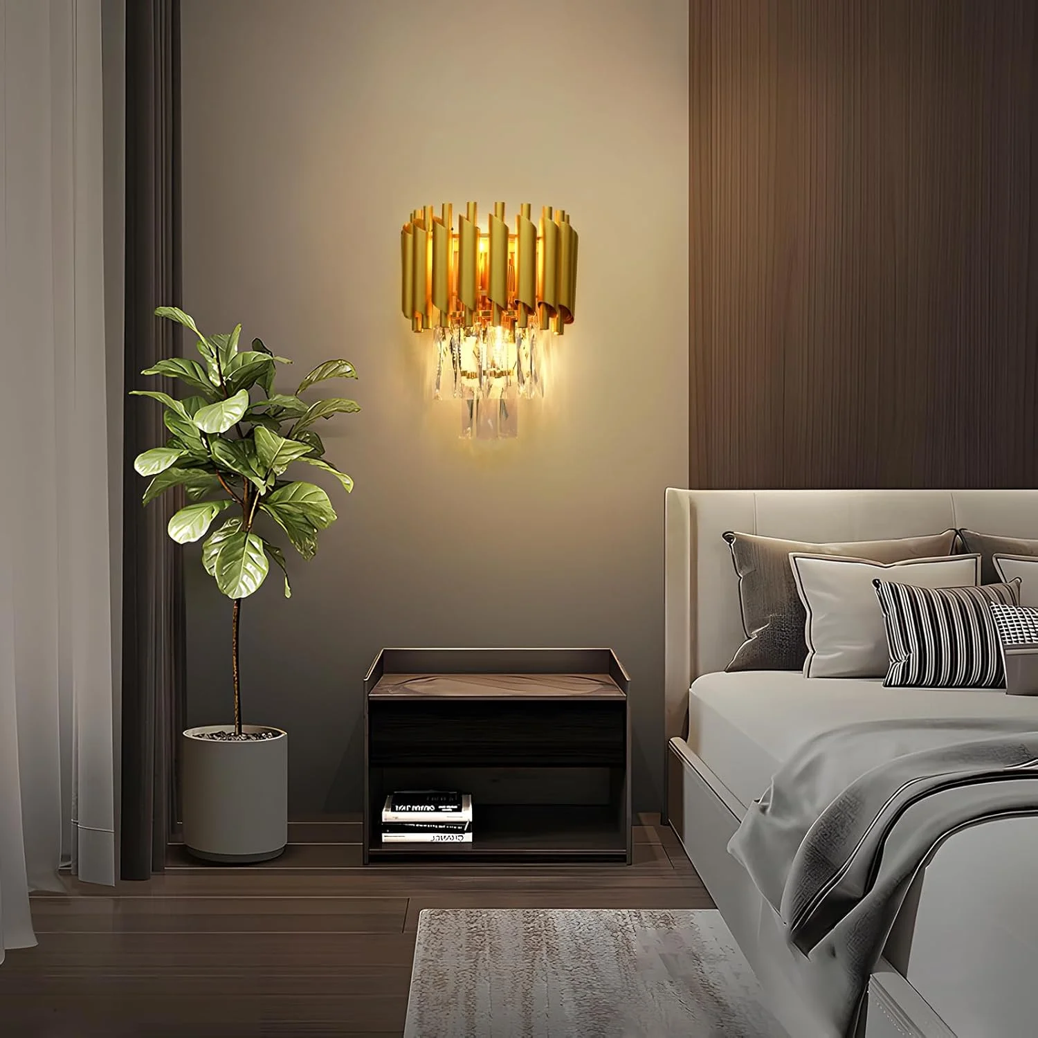 چراغ دیواری کریستالی YT YATAI LIGHTING، چراغ دیواری مدرن طلایی، لوستر دیواری کریستالی خلاقانه و لوکس برای اتاق نشیمن کنار تخت راهرو راه پله، 2 وات چراغ دیواری کریستالی YT YATAI LIGHTING، چراغ دیواری مدرن طلایی، لوستر دیواری کریستالی خلاقانه و لوکس برای اتاق نشیمن کنار تخت راهرو راه پله، 2 وات