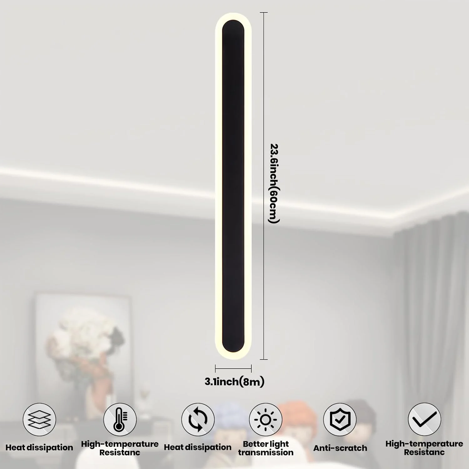 چراغ دیواری LED نواری بلند YT YATAI LIGHTING، چراغ دیواری داخلی مدرن و دیمر شونده، چراغ دیواری سه رنگ قابل تنظیم برای اتاق خواب، اتاق نشیمن، راه پله هتل (مشکی، 60 سانتی متر 23 وات) (60 سانتی متر) چراغ دیواری LED نواری بلند YT YATAI LIGHTING، چراغ دیواری داخلی مدرن و دیمر شونده، چراغ دیواری سه رنگ قابل تنظیم برای اتاق خواب، اتاق نشیمن، راه پله هتل (مشکی، 60 سانتی متر 23 وات) (60 سانتی متر)