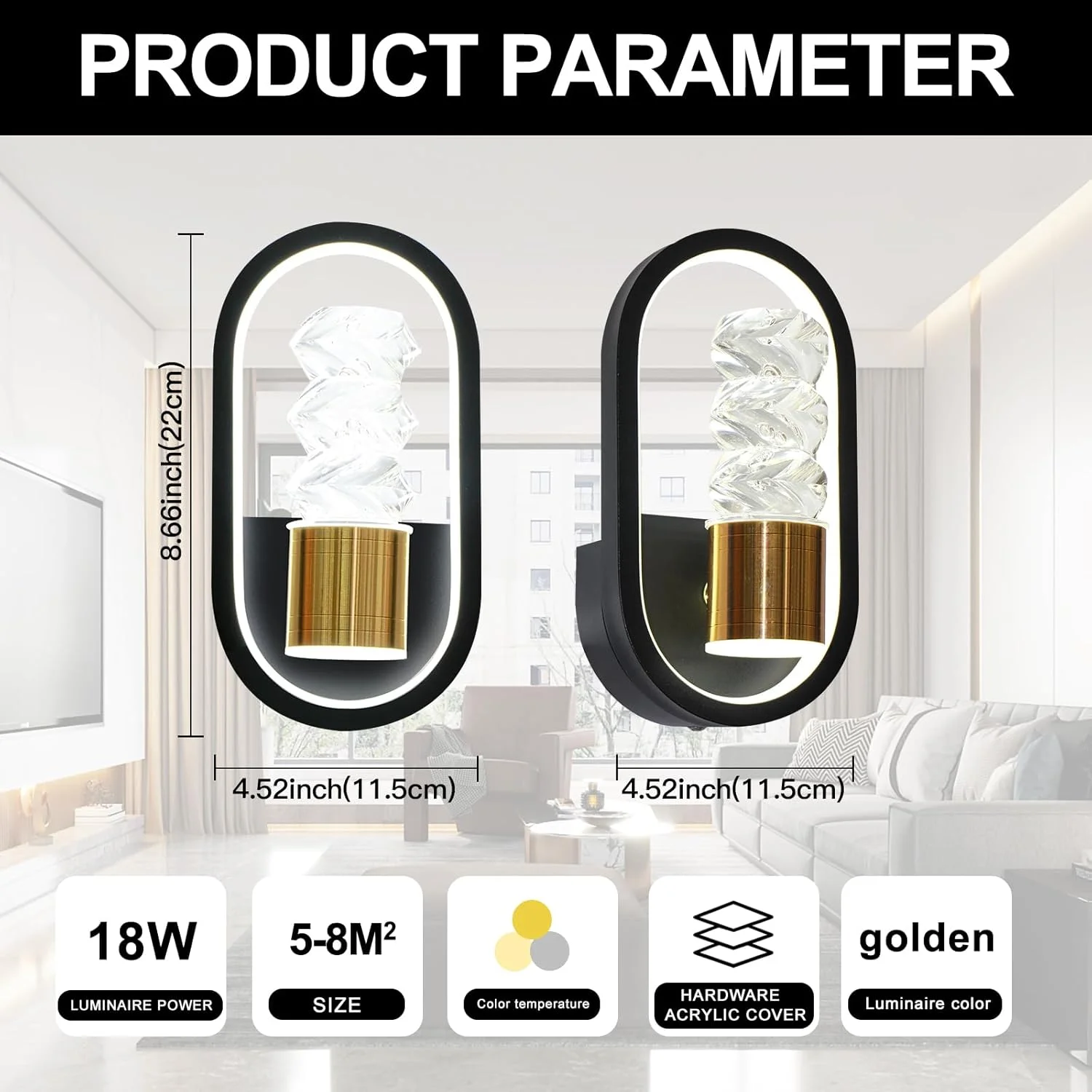 چراغ دیواری LED مدل YT YATAI LIGHTING، چراغ های دیواری LED اتاق نشیمن داخلی، اتاق خواب، چراغ دیواری کنار تخت، اتاق نشیمن خلاقانه مینیمالیستی مدرن، راه پله، چراغ دیواری راهرو، 18 وات
