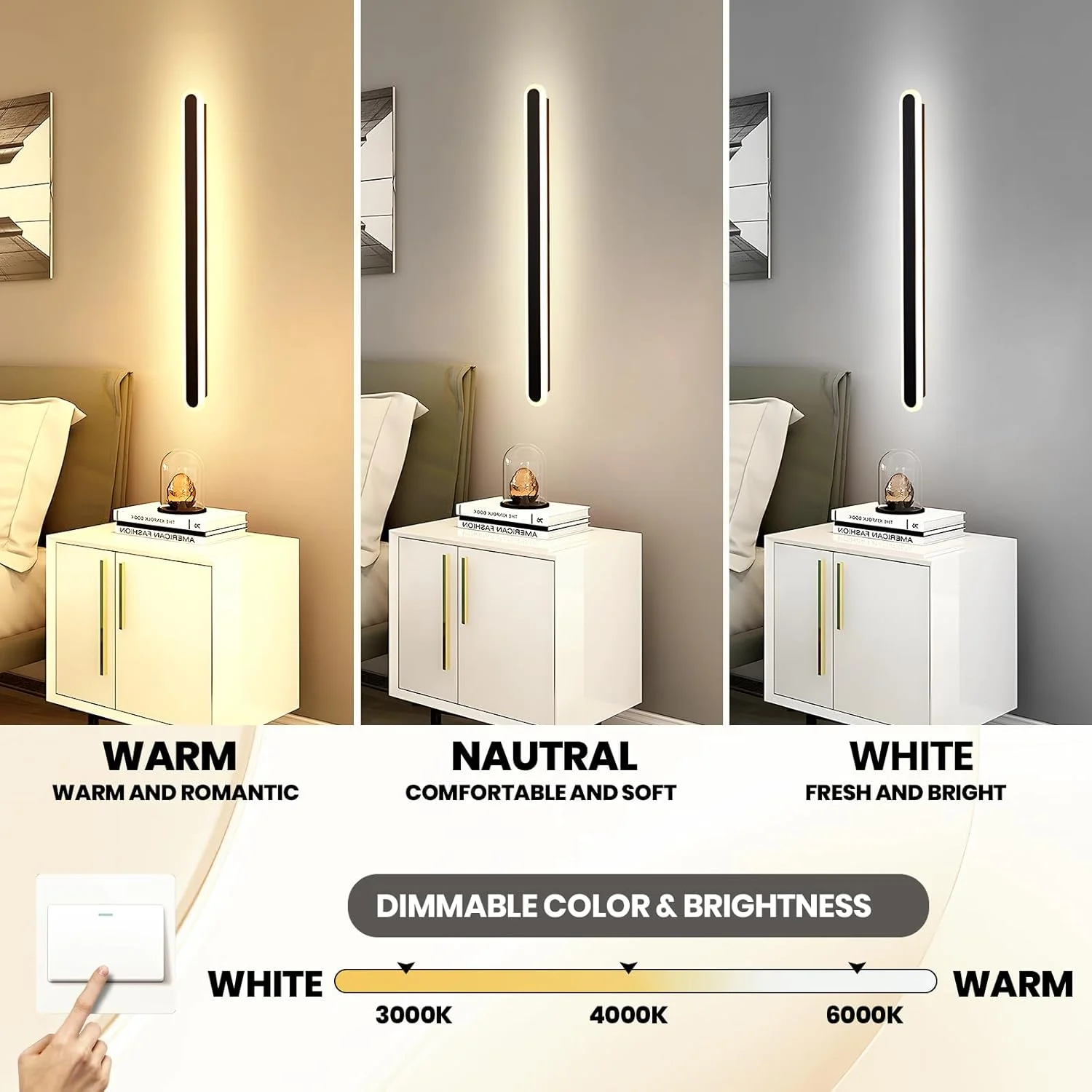 چراغ دیواری LED نواری بلند YT YATAI LIGHTING، چراغ دیواری داخلی مدرن و دیمر شونده، چراغ دیواری سه رنگ قابل تنظیم برای اتاق خواب، اتاق نشیمن، راه پله هتل (مشکی، 60 سانتی متر 23 وات) (60 سانتی متر) چراغ دیواری LED نواری بلند YT YATAI LIGHTING، چراغ دیواری داخلی مدرن و دیمر شونده، چراغ دیواری سه رنگ قابل تنظیم برای اتاق خواب، اتاق نشیمن، راه پله هتل (مشکی، 60 سانتی متر 23 وات) (60 سانتی متر)