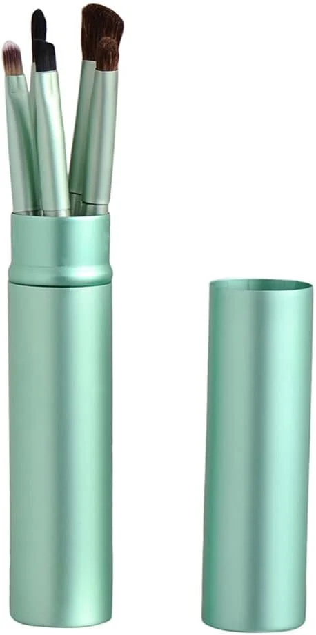 ست برس آرایشی چشم مسافرتی کوچک AKOAK، 5 عددی، قابل حمل، شامل برس سایه چشم، خط چشم، ابرو و لب، ابزار آرایشی (سبز)