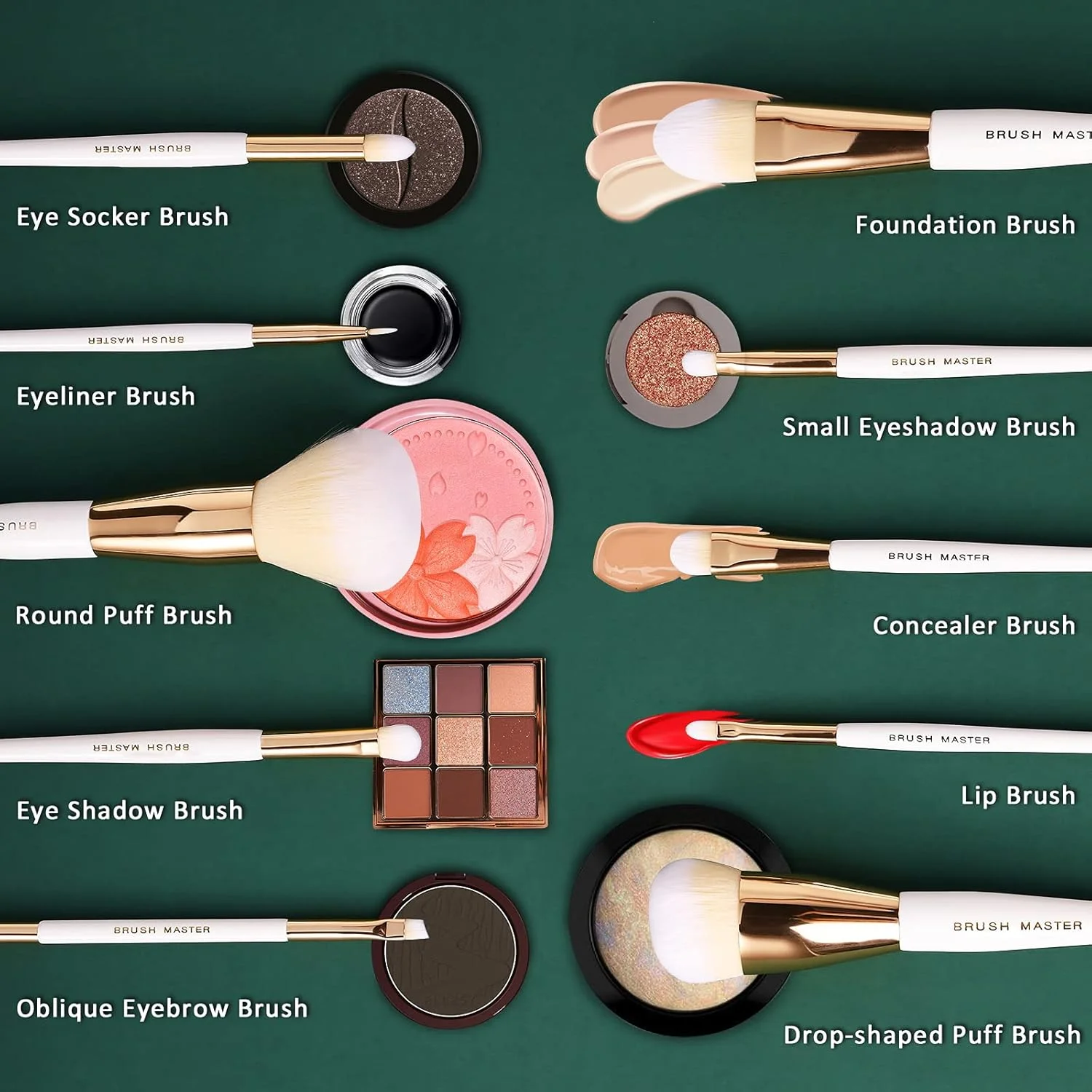 ست برس آرایشی براش مستر 10 عددی حرفه ای کابوکی، کرم پودر، سایه چشم، رژگونه، ترکیب، لب، کیت کامل لوازم آرایشی صورت به همراه ست برس آرایشی با نگهدارنده