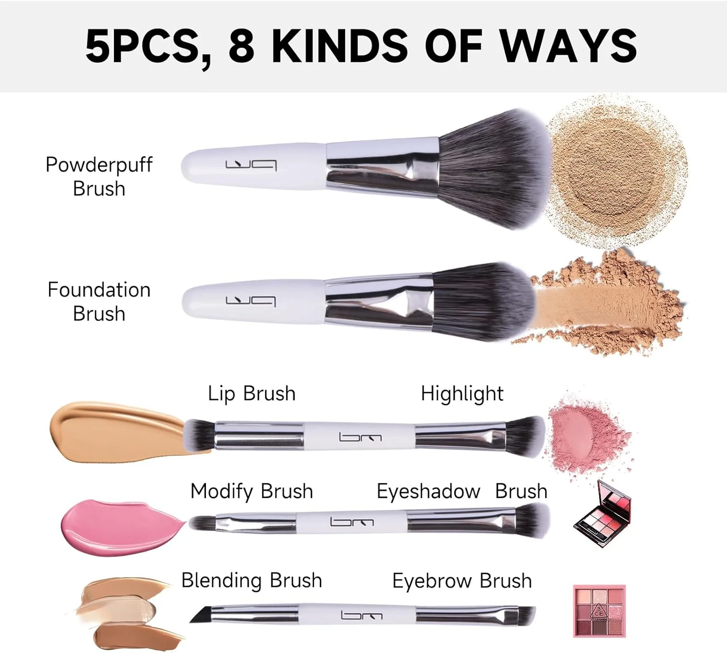 ست برس آرایشی مسافرتی براش مستر با کیف، ست 5 عددی برس های کوچک دو طرفه قابل حمل برای کرم پودر، سایه چشم، لب، رژگونه، برس های آرایشی حرفه ای (سفید) ست برس آرایشی مسافرتی براش مستر با کیف، ست 5 عددی برس های کوچک دو طرفه قابل حمل برای کرم پودر، سایه چشم، لب، رژگونه، برس های آرایشی حرفه ای (سفید)