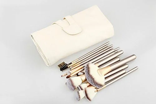 ست 18 عددی برس آرایشی حرفه ای بژ با کیف