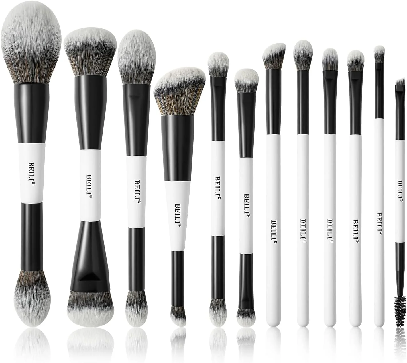 ست برس آرایشی بیلی 12 عددی 18 در 12 دو طرفه شامل برس کانتور، کرم پودر، هایلایتر، رژگونه، سایه چشم، خط چشم و کانسیلر، مشکی و سفید مناسب برای مسافرت، هدیه و علاقه مندان به آرایش ست برس آرایشی بیلی 12 عددی 18 در 12 دو طرفه شامل برس کانتور، کرم پودر، هایلایتر، رژگونه، سایه چشم، خط چشم و کانسیلر، مشکی و سفید مناسب برای مسافرت، هدیه و علاقه مندان به آرایش