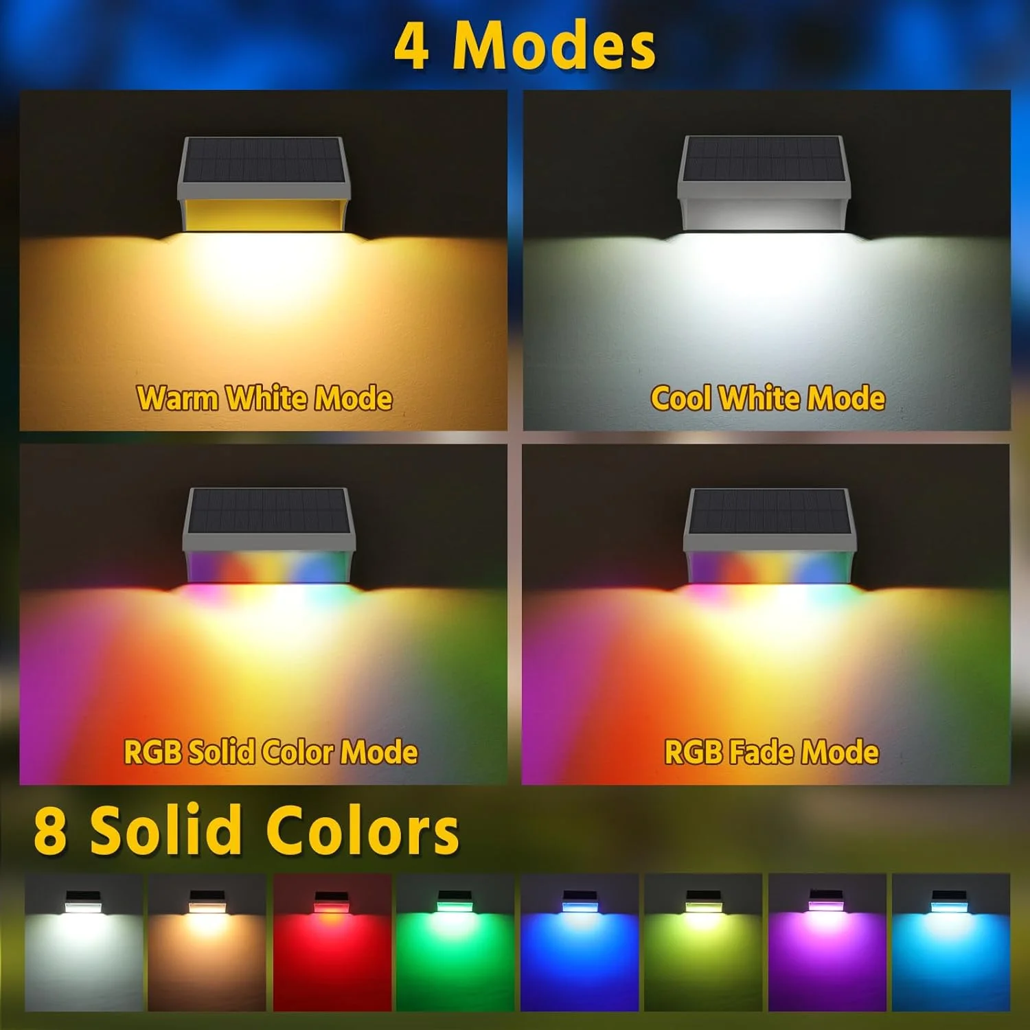 چراغ های خورشیدی حصار NIORSUN با نور گرم سفید/سرد سفید/حالت درخشش رنگ ثابت RGB، بسته 6 عددی چراغ های خورشیدی فضای باز 1500 میلی آمپر ساعتی ضد آب IP65، چراغ دیواری خورشیدی برای حصار، عرشه، پله، حیاط، پاسیو، باغ چراغ های خورشیدی حصار NIORSUN با نور گرم سفید/سرد سفید/حالت درخشش رنگ ثابت RGB، بسته 6 عددی چراغ های خورشیدی فضای باز 1500 میلی آمپر ساعتی ضد آب IP65، چراغ دیواری خورشیدی برای حصار، عرشه، پله، حیاط، پاسیو، باغ