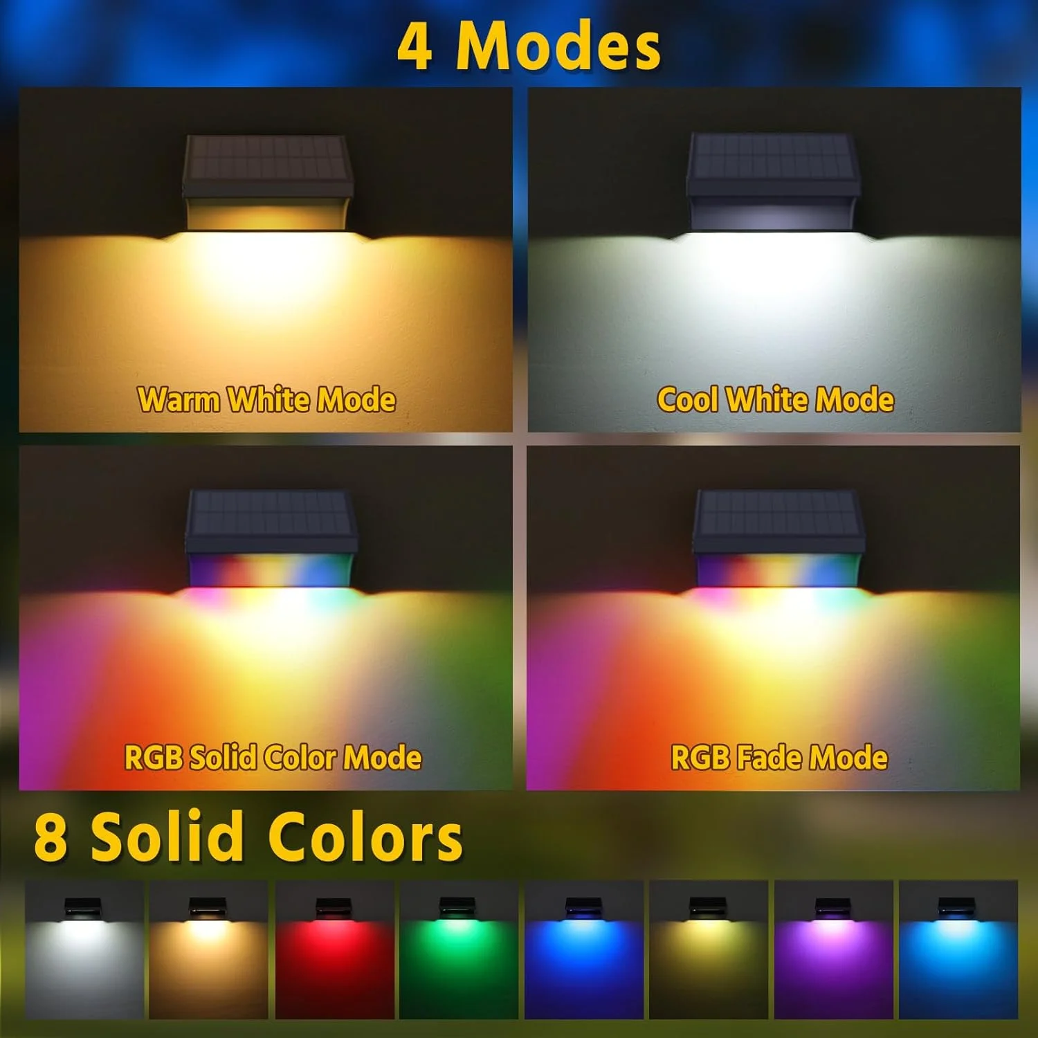 چراغ های خورشیدی حصار NIORSUN، چراغ های LED روشن تر 1500mAh با حالت های سفید گرم/سفید سرد/RGB، چراغ های ضد آب خورشیدی برای حصار، عرشه، نرده، پله ها، پاسیو، دیوار، نصب آسان، بسته 6 عددی مشکی چراغ های خورشیدی حصار NIORSUN، چراغ های LED روشن تر 1500mAh با حالت های سفید گرم/سفید سرد/RGB، چراغ های ضد آب خورشیدی برای حصار، عرشه، نرده، پله ها، پاسیو، دیوار، نصب آسان، بسته 6 عددی مشکی