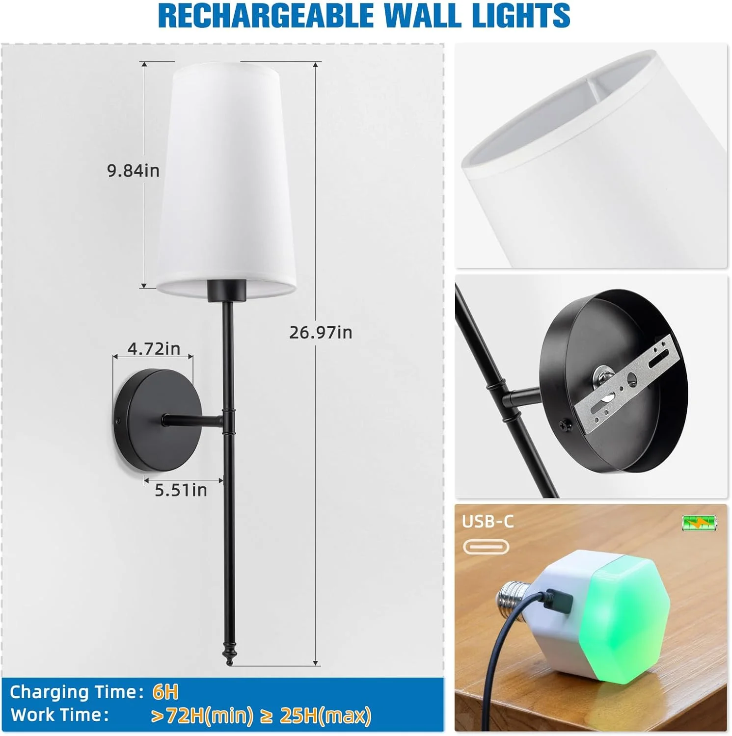 ست 2 عددی چراغ دیواری مشکی باتری خور NIORSUN، چراغ های دیواری قابل شارژ با لامپ های جداشدنی کم نور شونده 5200 میلی آمپر ساعتی و ریموت، چراغ های دیواری بی سیم 9 رنگ برای اتاق خواب، اتاق نشیمن، راهرو ست 2 عددی چراغ دیواری مشکی باتری خور NIORSUN، چراغ های دیواری قابل شارژ با لامپ های جداشدنی کم نور شونده 5200 میلی آمپر ساعتی و ریموت، چراغ های دیواری بی سیم 9 رنگ برای اتاق خواب، اتاق نشیمن، راهرو