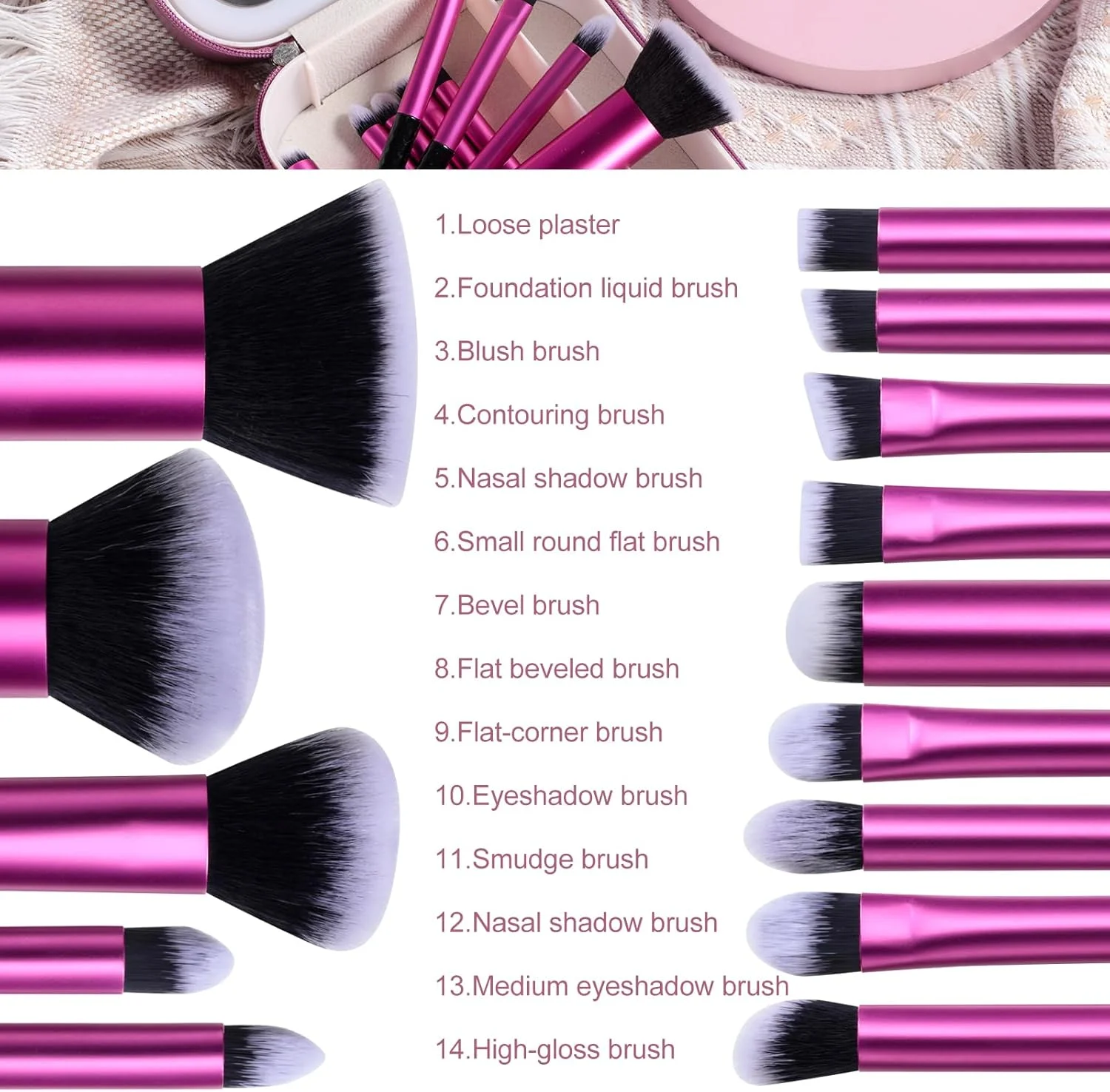 ست براش آرایشی BS-MALL شامل 14 عدد براش به همراه آینه LED دار - ابزارهای آرایشی با کیفیت عالی برای روتین زیبایی بی نقص (بنفش) ست براش آرایشی BS-MALL شامل 14 عدد براش به همراه آینه LED دار - ابزارهای آرایشی با کیفیت عالی برای روتین زیبایی بی نقص (بنفش)