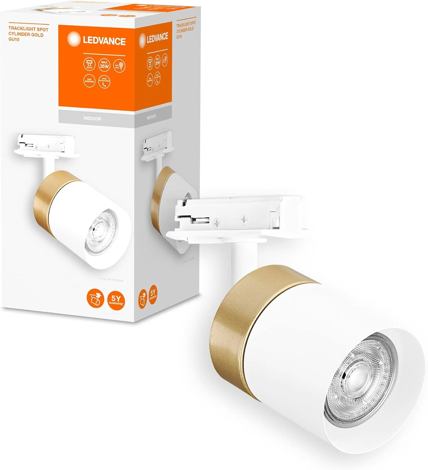 چراغ ریلی LEDVANCE TRACKLIGHT، سر چراغ طلایی/سفید، با پایه GU10، قابل نصب با لامپ معمولی یا هوشمند، هوشمند، WiFi، طراحی شبیه به سبک لافت، محافظت IP20