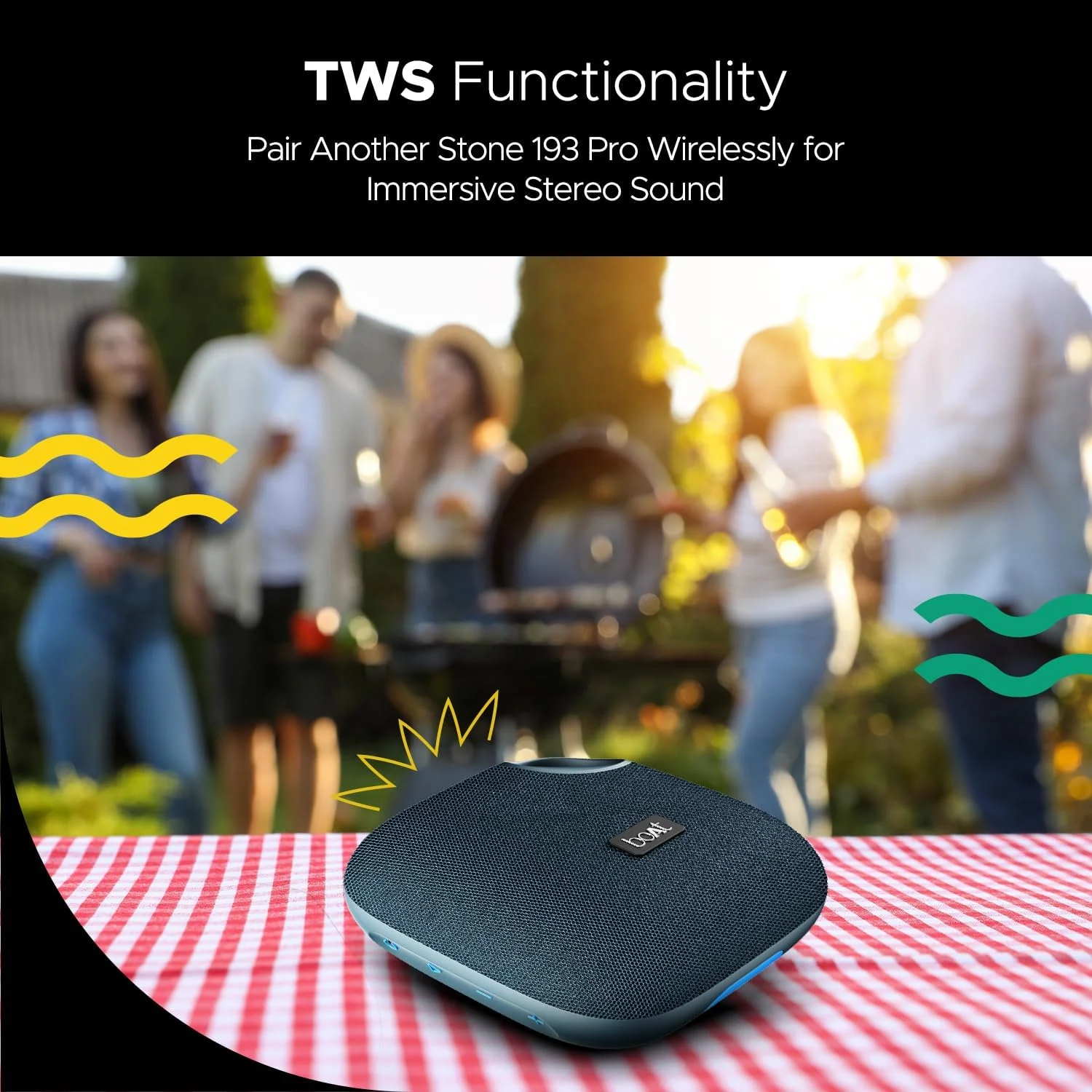 اسپیکر بلوتوثی boAt Stone 193 Pro با صدای 5 واتی Signature، تا 12 ساعت پخش، قابلیت TWS، میکروفون داخلی، بلوتوث نسخه 5.3، پورت AUX، اتصال کارت TF، استاندارد IPX6 و پورت Type-C (آبی گرمسیری) اسپیکر بلوتوثی boAt Stone 193 Pro با صدای 5 واتی Signature، تا 12 ساعت پخش، قابلیت TWS، میکروفون داخلی، بلوتوث نسخه 5.3، پورت AUX، اتصال کارت TF، استاندارد IPX6 و پورت Type-C (آبی گرمسیری)