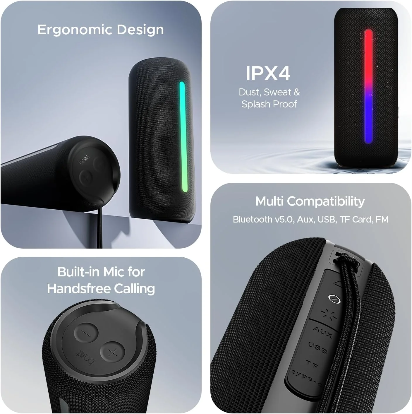 اسپیکر بلوتوثی Stone Spinx Pro بوآت (boAt) با صدای 20 وات RMS، تا 8 ساعت پخش، بلوتوث نسخه 5.0، میکروفون داخلی، LED های RGB، قابلیت TWS، کارت TF، پورت AUX و پورت USB Type-C (مشکی نیمه شب) اسپیکر بلوتوثی Stone Spinx Pro بوآت (boAt) با صدای 20 وات RMS، تا 8 ساعت پخش، بلوتوث نسخه 5.0، میکروفون داخلی، LED های RGB، قابلیت TWS، کارت TF، پورت AUX و پورت USB Type-C (مشکی نیمه شب)