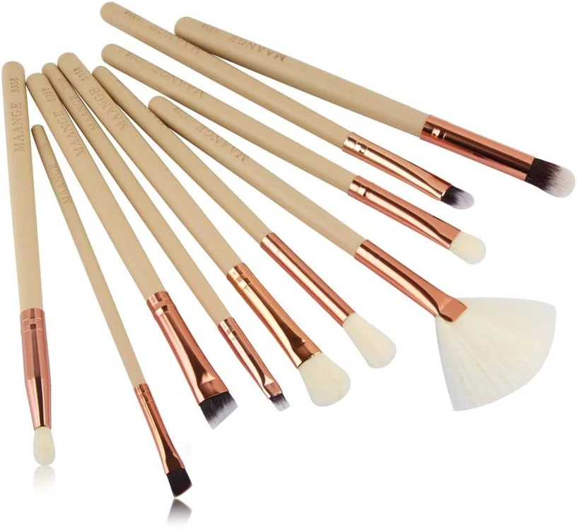 ست برس آرایشی 10 عددی DobuyMall با دسته بامبو حرفه ای، شامل برس های ممتاز برای کرم پودر، ترکیب، رژگونه، کانسیلر، سایه چشم، صورت، پودر مایع و کرم، به همراه کیف (سفید)