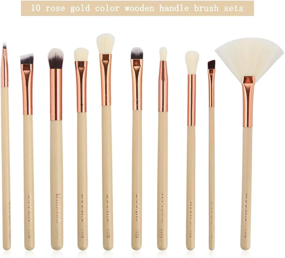 ست برس آرایشی 10 عددی DobuyMall با دسته بامبو حرفه ای، شامل برس های ممتاز برای کرم پودر، ترکیب، رژگونه، کانسیلر، سایه چشم، صورت، پودر مایع و کرم، به همراه کیف (سفید)