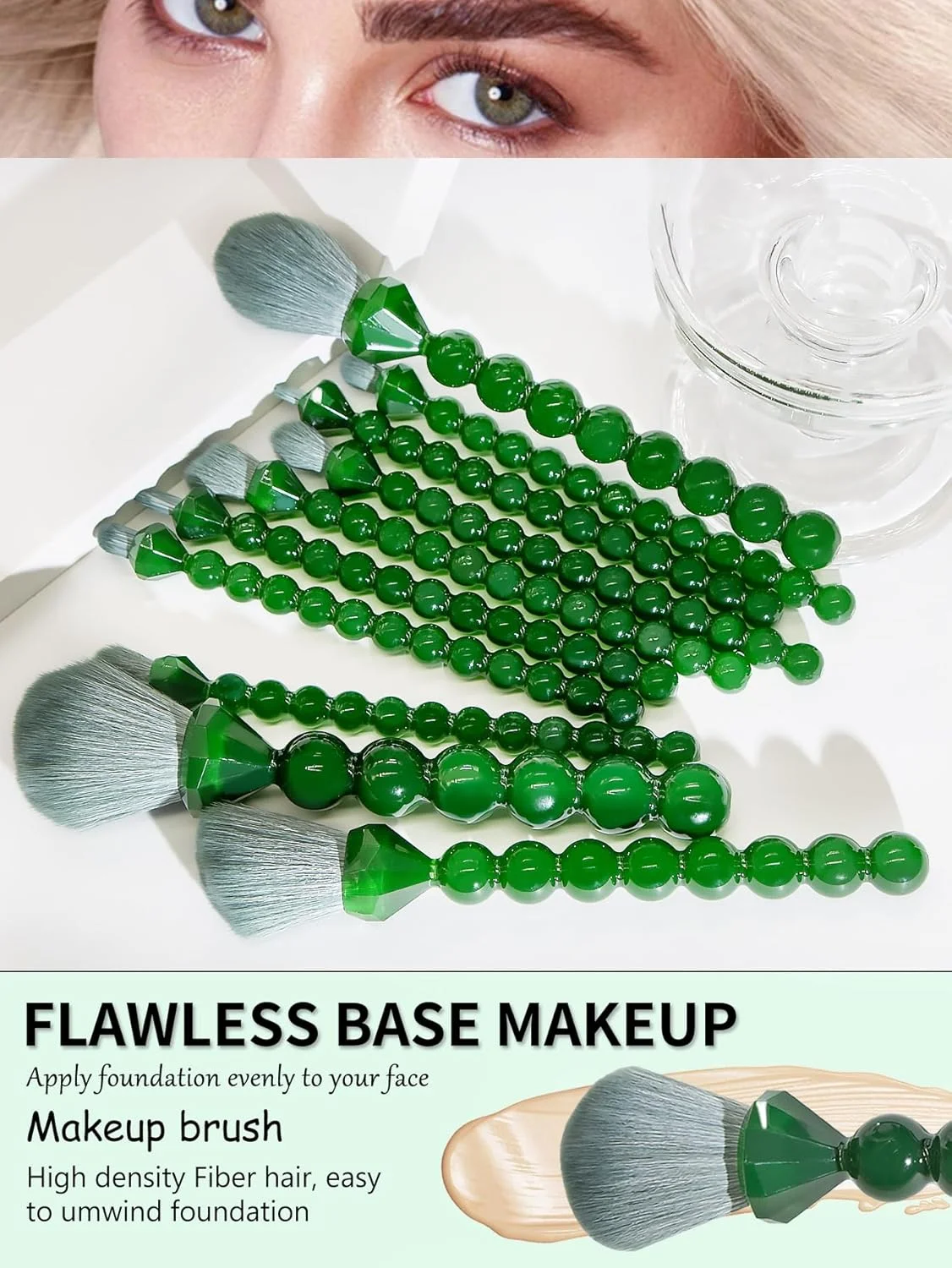 ست برس آرایشی ۱۰ تکه COSHINE با طراحی منحصر به فرد الماس و مروارید، برس های کامل و زیبا برای پودر، کانسیلر، رژگونه، سایه چشم، سبز