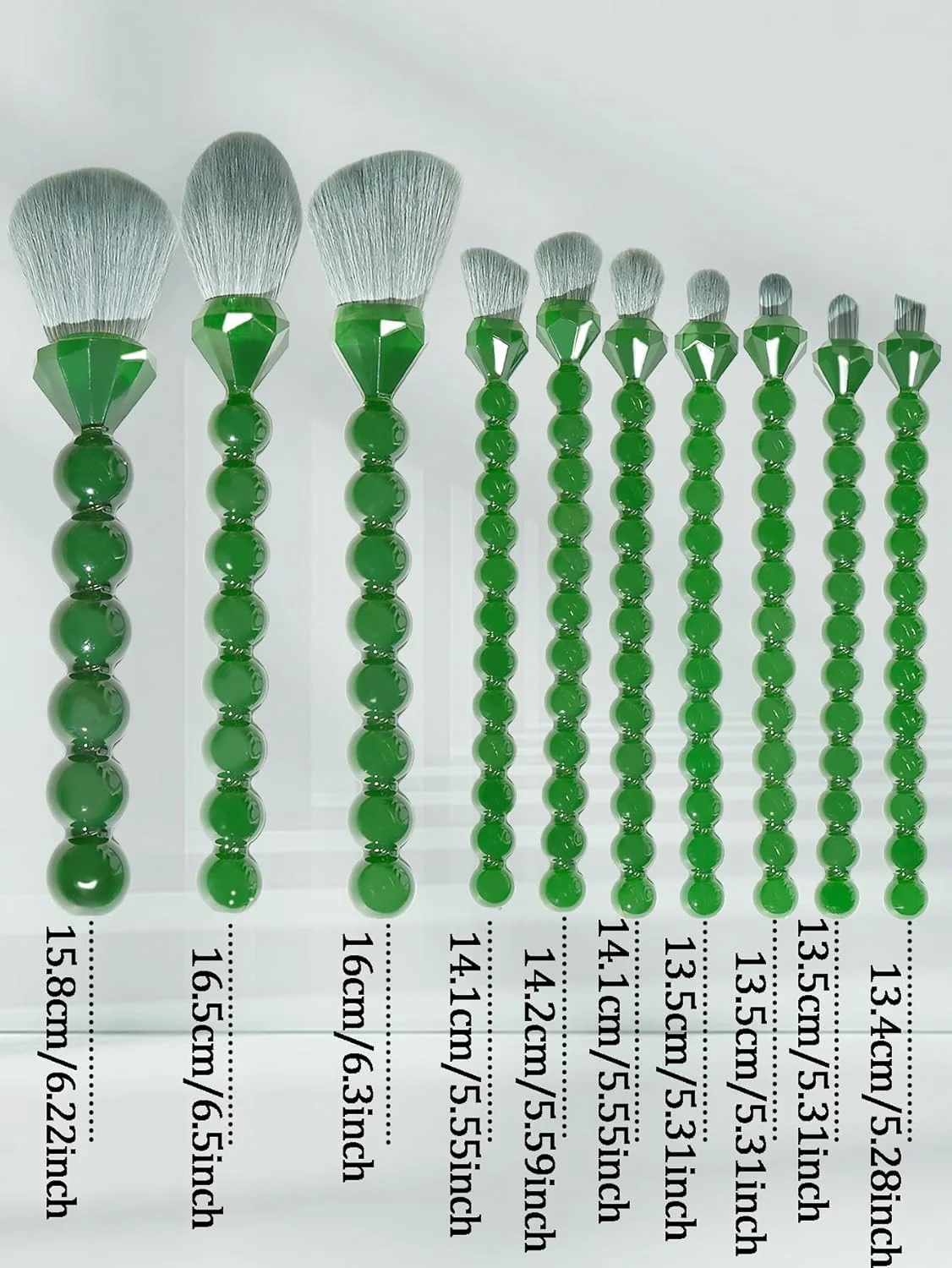 ست برس آرایشی ۱۰ تکه COSHINE با طراحی منحصر به فرد الماس و مروارید، برس های کامل و زیبا برای پودر، کانسیلر، رژگونه، سایه چشم، سبز