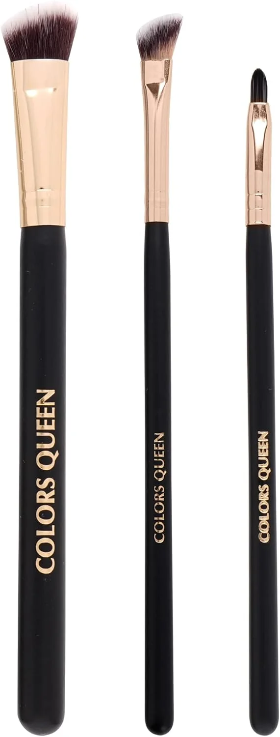 ست براش آرایشی صورت Colors Queen با موهای مصنوعی، براش زاویه دار سایه چشم، براش کانتور زاویه دار، براش لب، براش برای استفاده آسان، ست براش 3 تکه