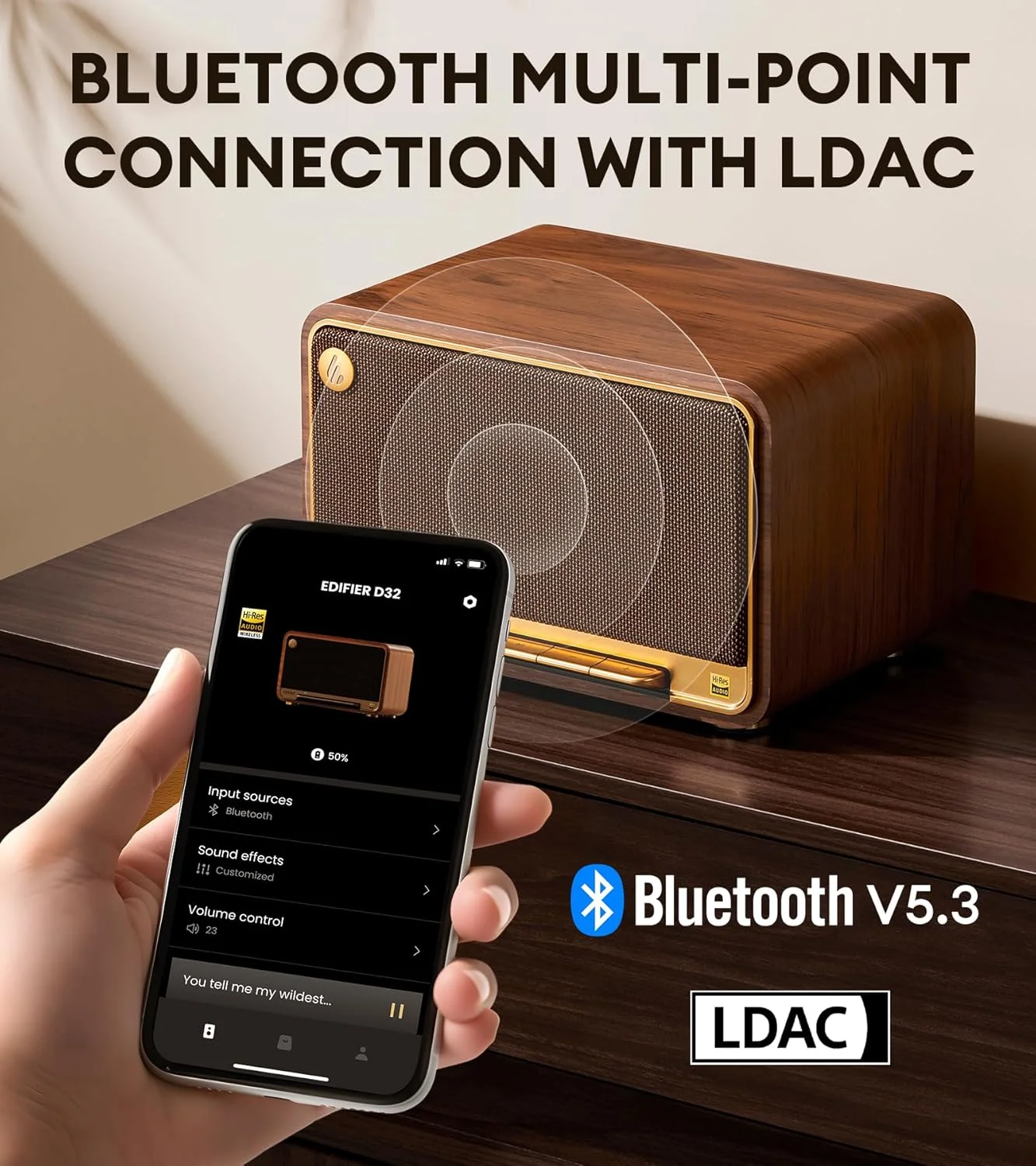 اسپیکر رومیزی بیسیم Edifier D32، صدای Hi-Res، LDACAACALAC، بلوتوث V5.3، توان 60 وات (RMS)، معماری آکوستیک 2.1، پردازش سیگنال کاملاً دیجیتال، 11 ساعت پخش، کنترل از طریق اپلیکیشن، قهوهای اسپیکر رومیزی بیسیم Edifier D32، صدای Hi-Res، LDACAACALAC، بلوتوث V5.3، توان 60 وات (RMS)، معماری آکوستیک 2.1، پردازش سیگنال کاملاً دیجیتال، 11 ساعت پخش، کنترل از طریق اپلیکیشن، قهوهای