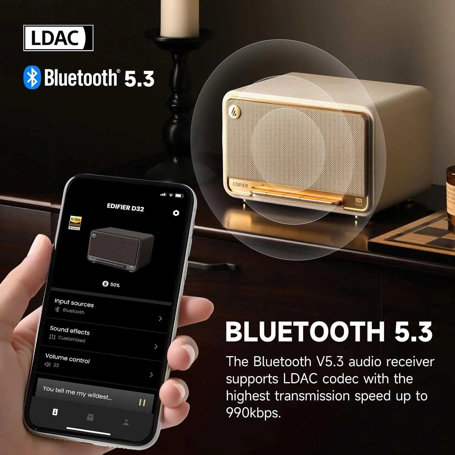 اسپیکر بی سیم رومیزی Edifier D32، اسپیکر بلوتوث Hi-Res Audio، اسپیکر ترکیبی رترو قابل حمل، 60 وات RMS، بلوتوث 5.3، 11 ساعت پخش، سفید اسپیکر بی سیم رومیزی Edifier D32، اسپیکر بلوتوث Hi-Res Audio، اسپیکر ترکیبی رترو قابل حمل، 60 وات RMS، بلوتوث 5.3، 11 ساعت پخش، سفید