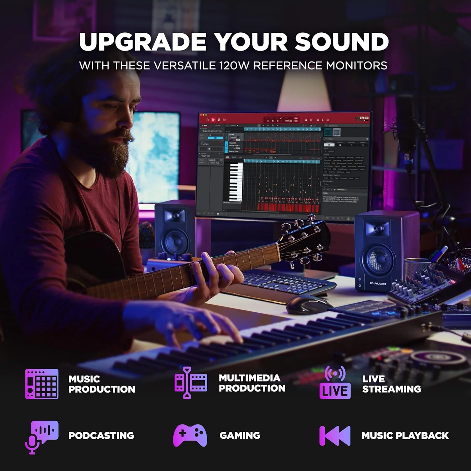 اسپیکرهای رومیزی/مانیتورهای استودیویی M-Audio Bx3 با توان 120 وات برای بازی، تولید موسیقی، پخش زنده و پادکست (جفت Bx3) اسپیکرهای رومیزی/مانیتورهای استودیویی M-Audio Bx3 با توان 120 وات برای بازی، تولید موسیقی، پخش زنده و پادکست (جفت Bx3)