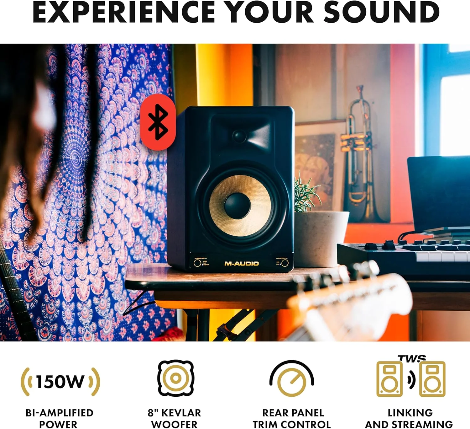 مانیتور استودیویی اکتیو M-Audio Forty Eighty با ووفر 8 اینچی، تیوتر 1.25 اینچی، بلوتوث و DSP - تک واحدی