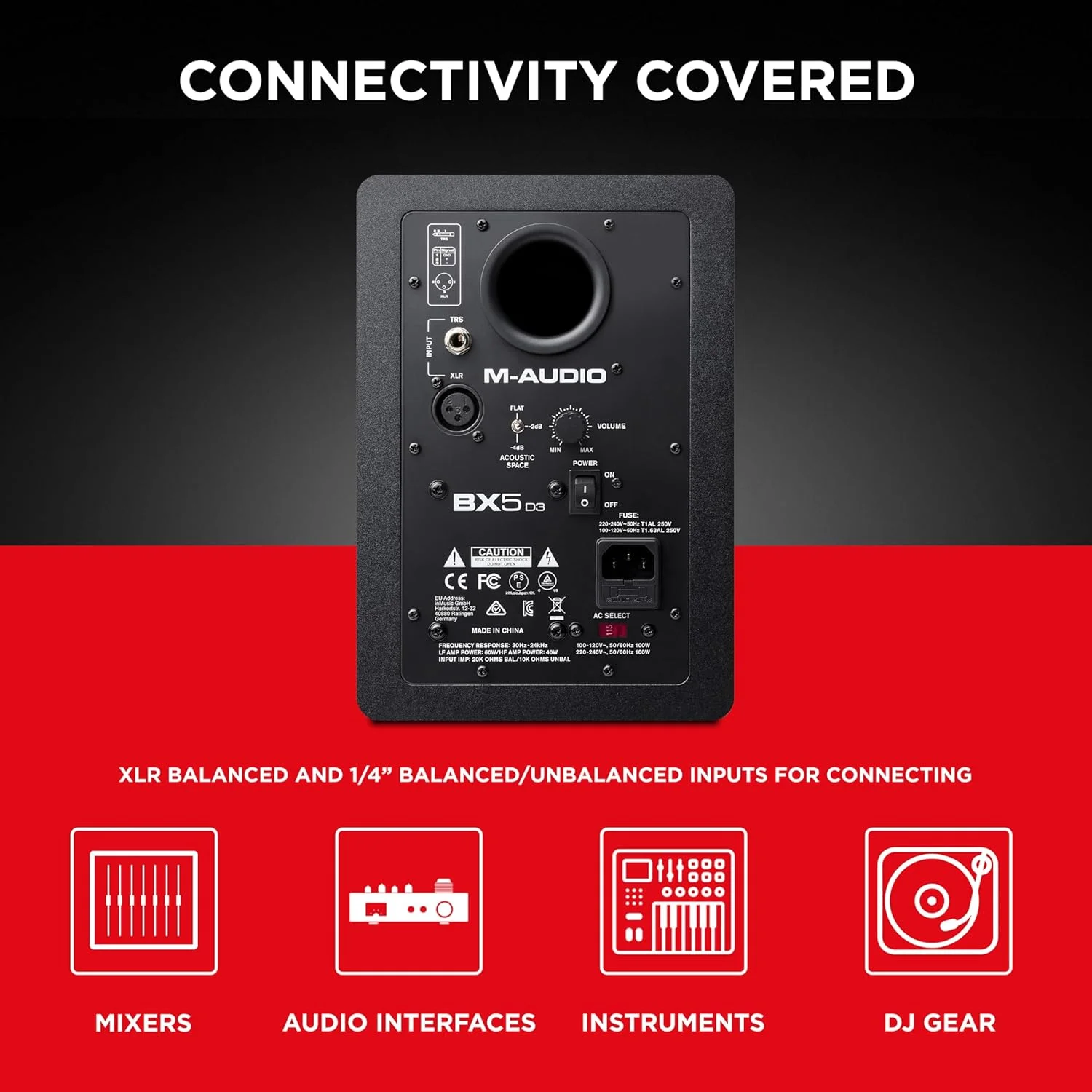 اسپیکر مانیتور استودیویی اکتیو 2way ام-آدیو M Audio BX5 D3 Compact با ووفر 5 اینچی برای تولید و میکس موسیقی با کنترل آکوستیک فضا، تک عددی، مشکی، XLR اسپیکر مانیتور استودیویی اکتیو 2way ام-آدیو M Audio BX5 D3 Compact با ووفر 5 اینچی برای تولید و میکس موسیقی با کنترل آکوستیک فضا، تک عددی، مشکی، XLR