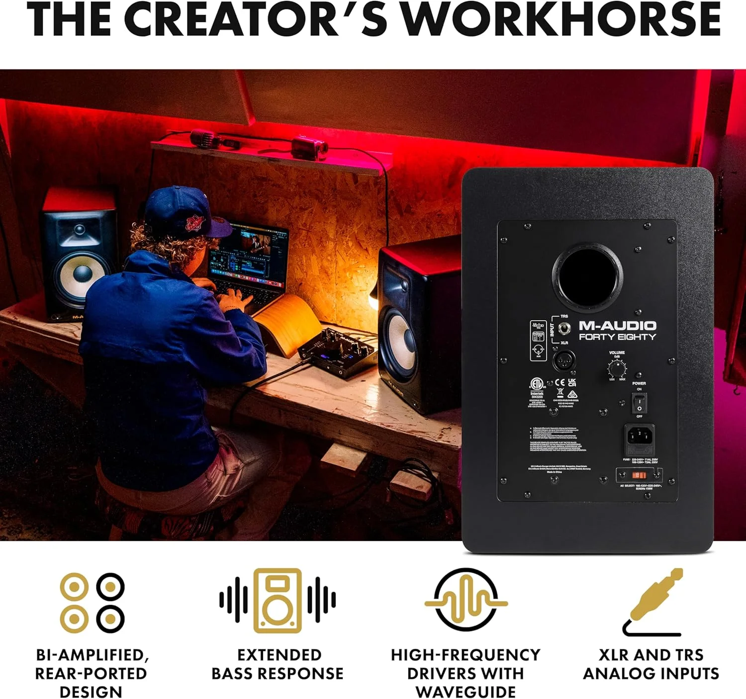 مانیتور استودیویی اکتیو M-Audio Forty Eighty با ووفر 8 اینچی، تیوتر 1.25 اینچی، بلوتوث و DSP - تک واحدی