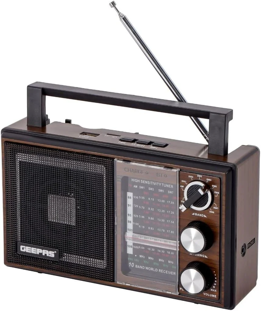 رادیو FM قابل حمل و شارژی Geepas GR6842 با بلوتوث، پشتیبانی از کارت USB، SD/TF - پخش کننده موسیقی رترو 10 باند و بلندگوی بلوتوث، طراحی سبک و شیک (بازسازی شده) رادیو FM قابل حمل و شارژی Geepas GR6842 با بلوتوث، پشتیبانی از کارت USB، SD/TF - پخش کننده موسیقی رترو 10 باند و بلندگوی بلوتوث، طراحی سبک و شیک (بازسازی شده)