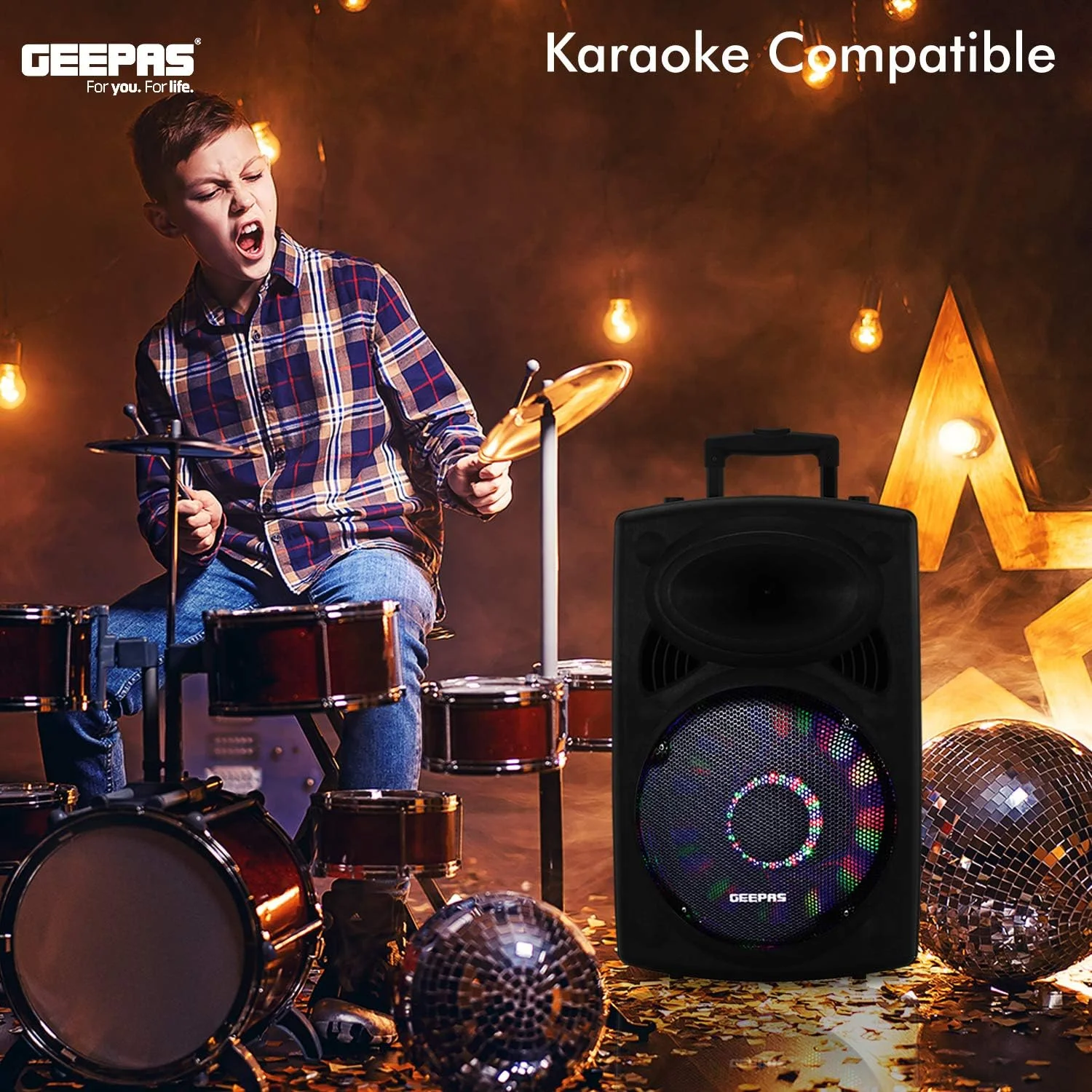 اسپیکر چرخدار بلوتوثی قابل شارژ Geepas GMS8519 با توان 40000 وات | ووفر 12 اینچی | همراه با میکروفون های بی سیم و چراغ های LED مدل GMS8519 جیپاس اسپیکر چرخدار بلوتوثی قابل شارژ Geepas GMS8519 با توان 40000 وات | ووفر 12 اینچی | همراه با میکروفون های بی سیم و چراغ های LED مدل GMS8519 جیپاس