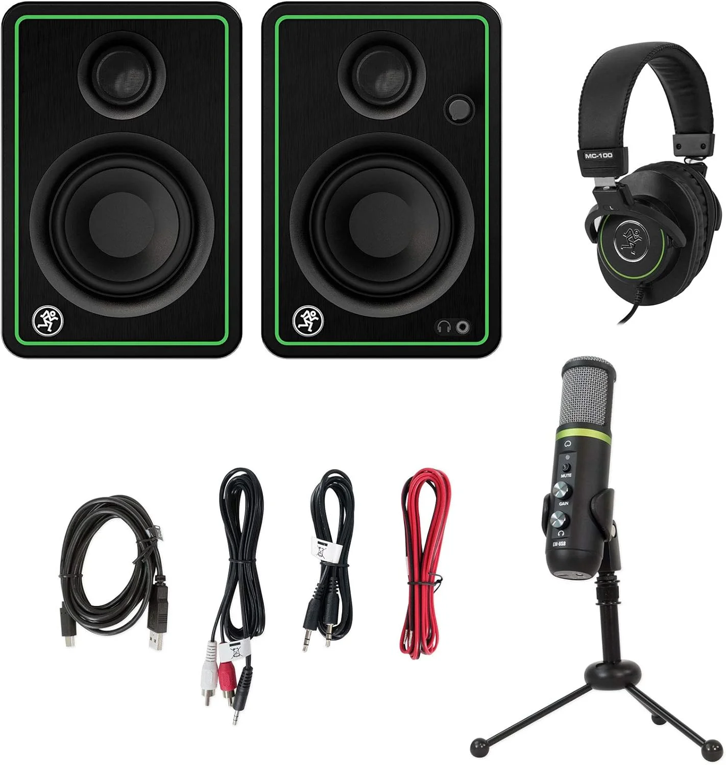 باندل تولید محتوای Mackie شامل یک جفت مانیتور مولتی مدیا 3 اینچی CR3-X، میکروفون USB و هدفون