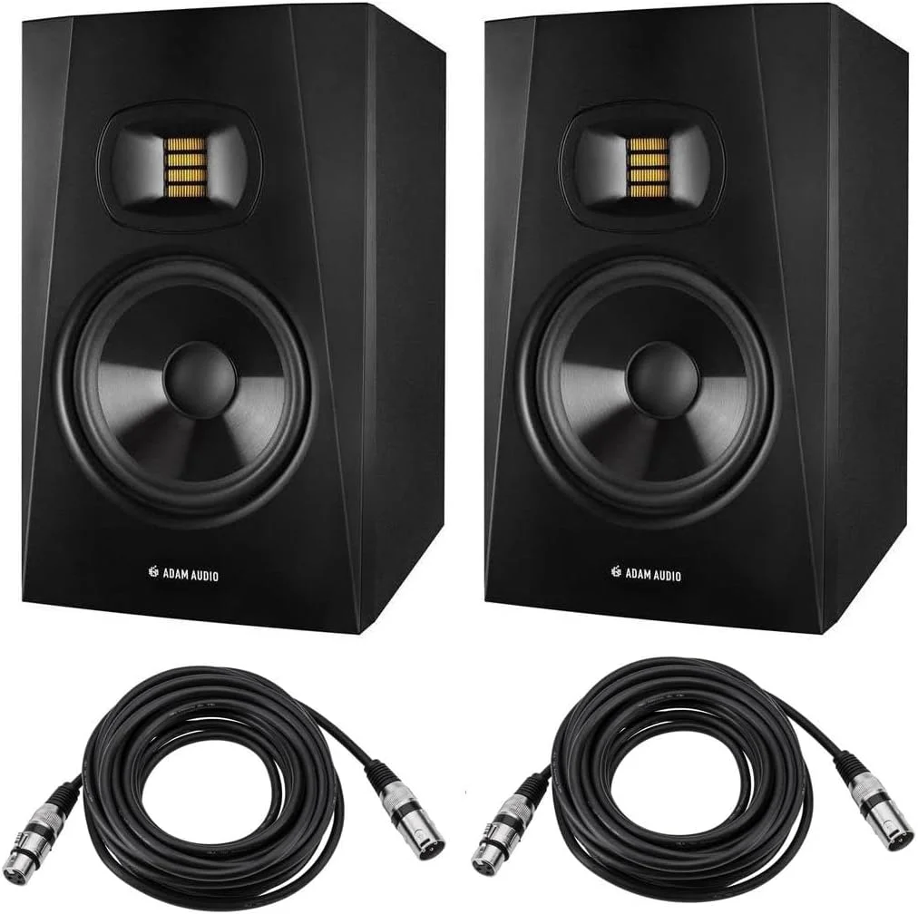 پک 2 عددی مانیتورینگ استودیویی ADAM Audio سری T مدل T7V، ووفر 7 اینچی، 70 وات، اکتیو، نزدیک میدان - همراه با 2 عدد کابل میکروفون XLR