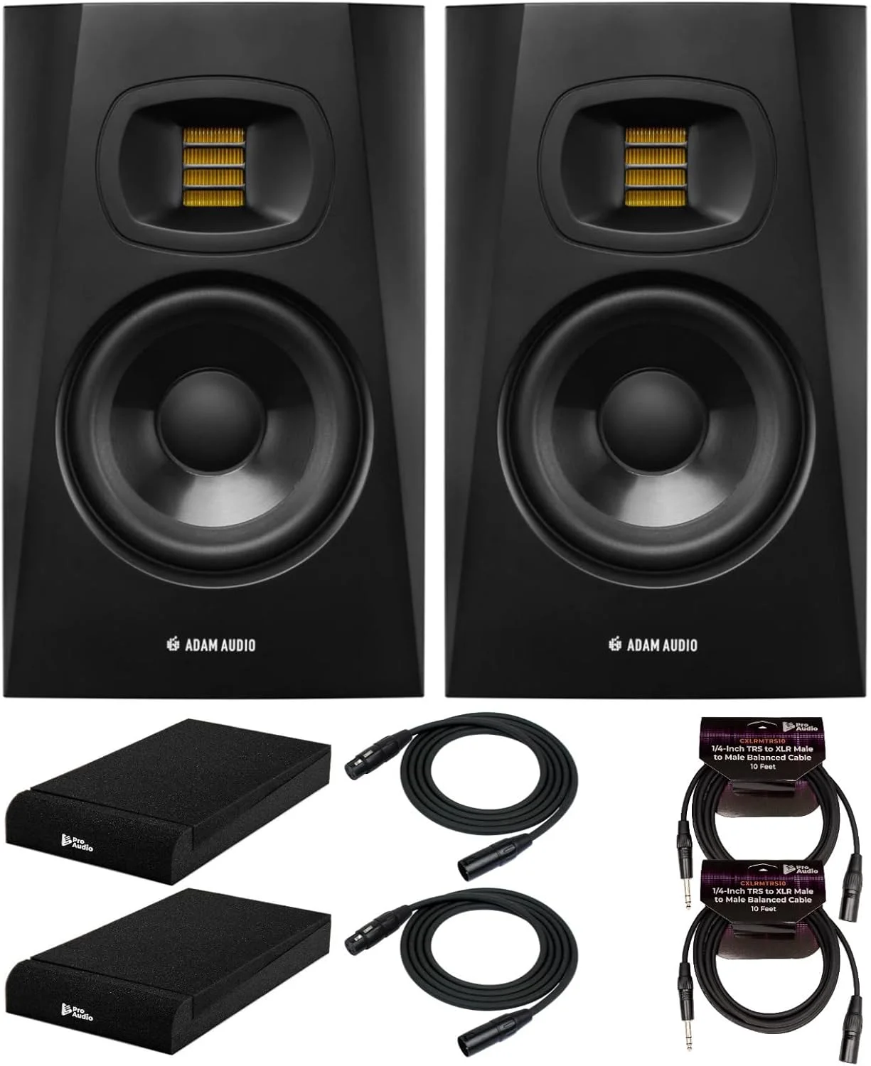 مانیتور استودیویی اکتیو 7 اینچی Adam Audio T7V (بسته 2 عددی) به همراه پدهای ایزوله‌سازی، بسته کابل‌های XLR و TRS (7 قطعه)