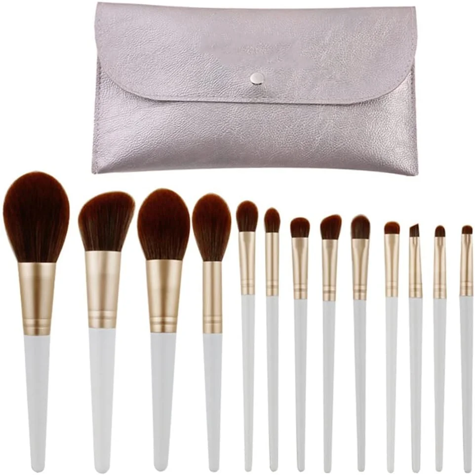 ست ۱۳ عددی برس آرایشی ENPAP موی طبیعی، برس های آرایشی حرفه ای شامل برس کرم پودر، رژگونه، سایه چشم، ابرو و ابزار ترکیبی